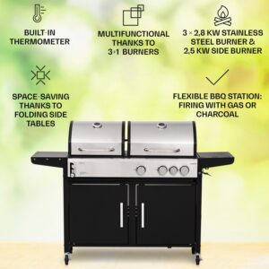 Klarstein Kingsville 3.1, kombinovaný gril plyn + uhlie, 10,9 kW, 3+1 horáky, výškovo nastaviteľný