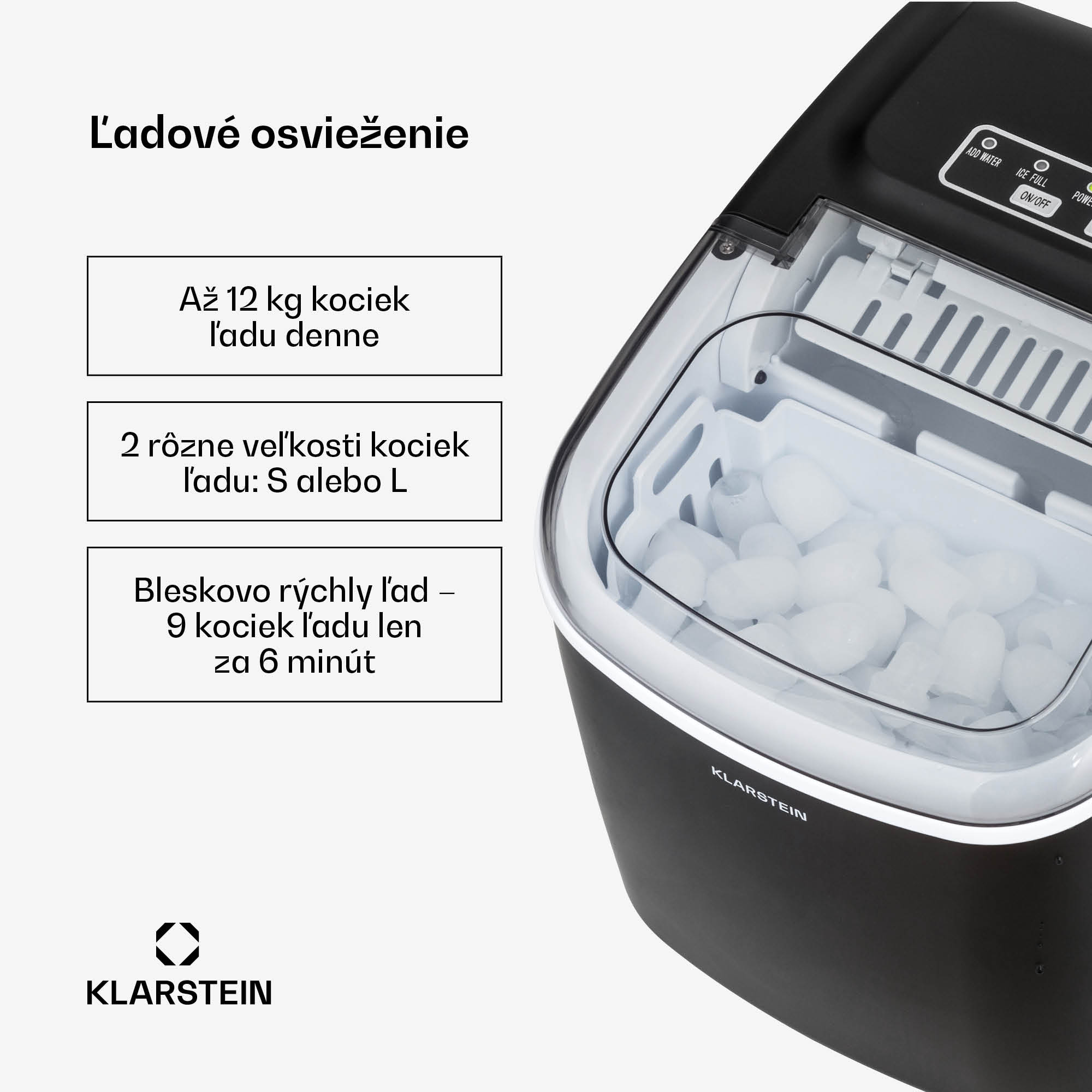 Klarstein Caldwell, výrobník ľadu, 12 kg/24 h, nádrž 1,3 l