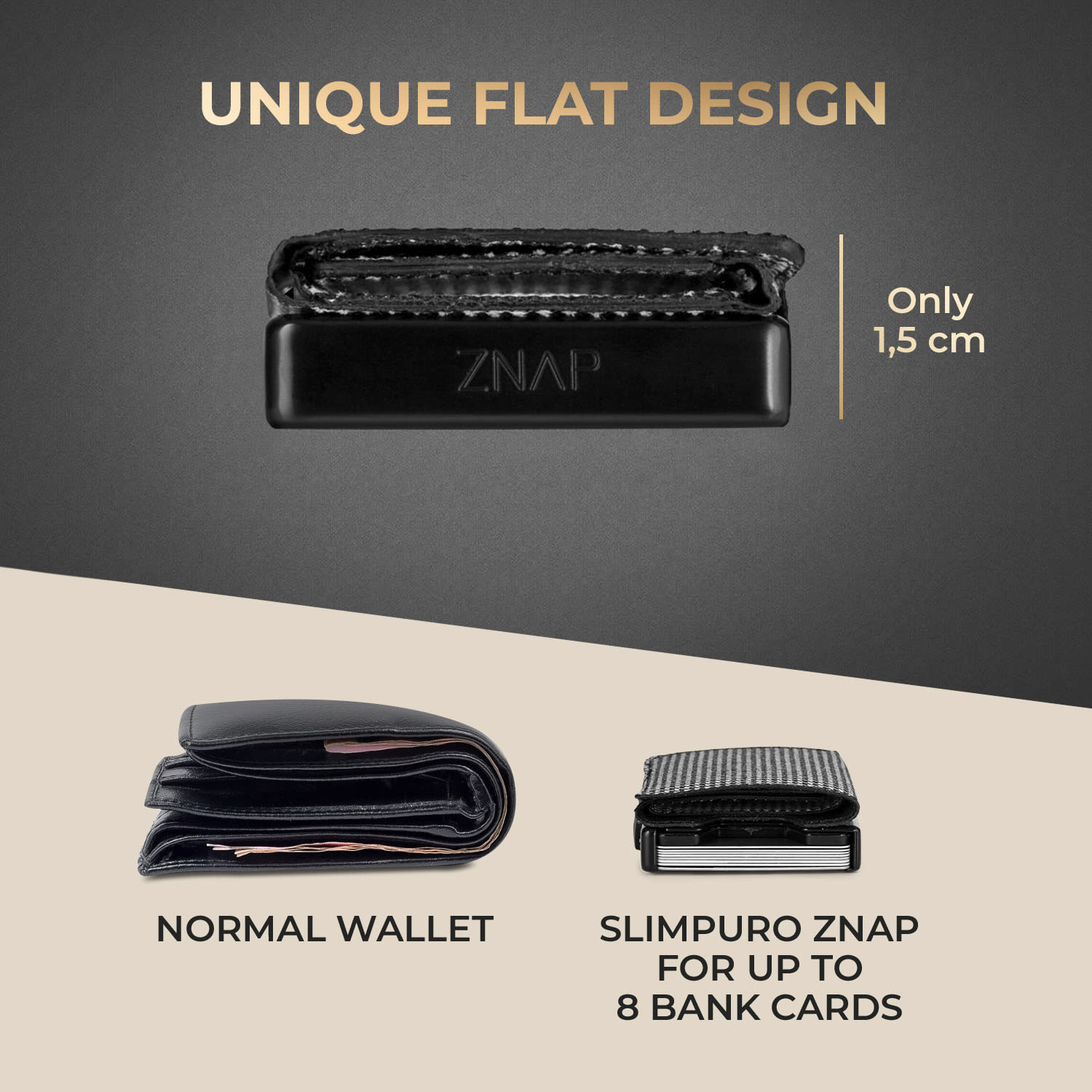 Slimpuro ZNAP Slim Wallet, 8 kariet, priehradka na mince, 8 x 1,5 x 6 cm (Š x V x H), ochrana RFID – Obrázok 4
