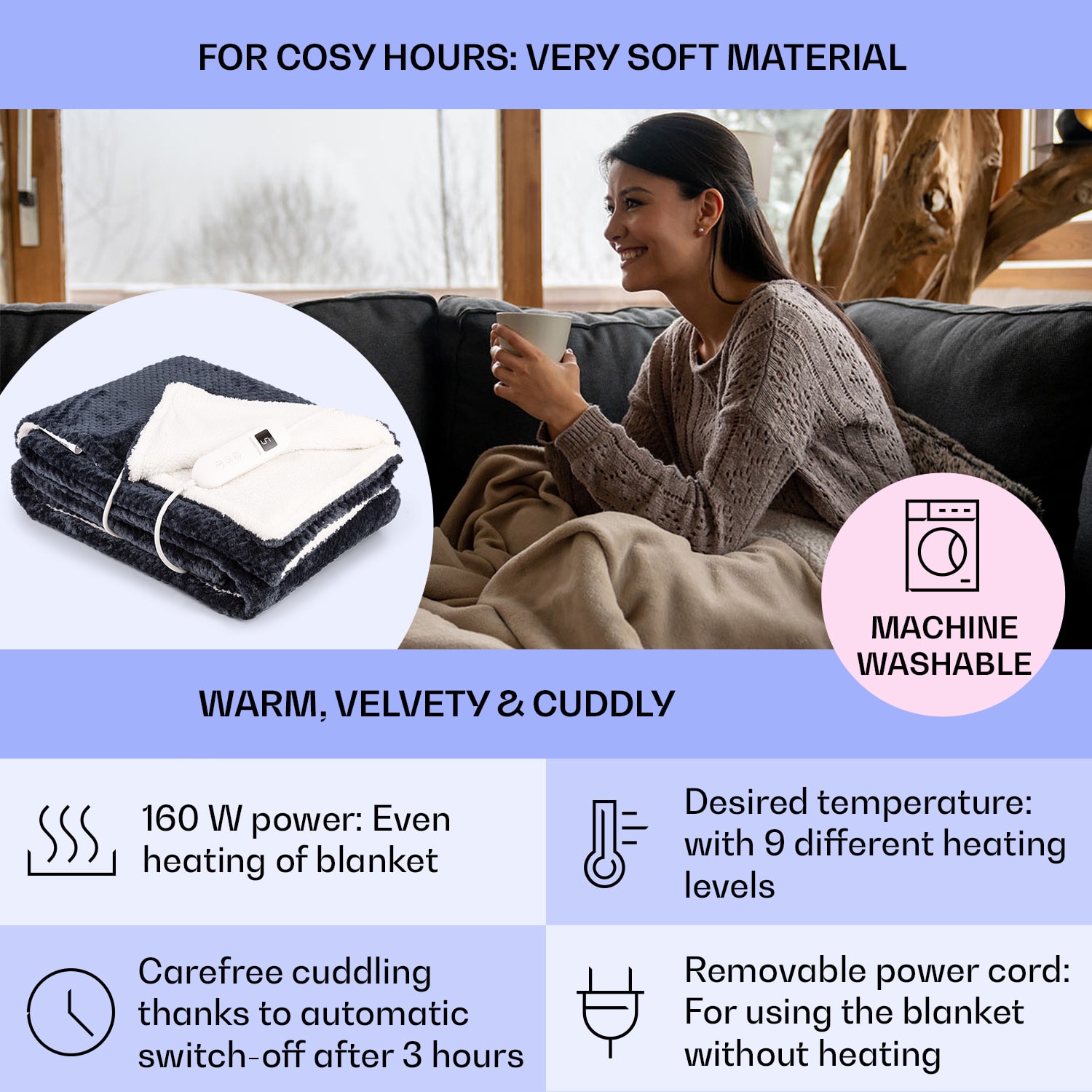 Klarstein DR Watson Deluxe XL, elektrická deka, 160 W, 9 úrovní ohrevu, 180 x 130 cm – Obrázok 2