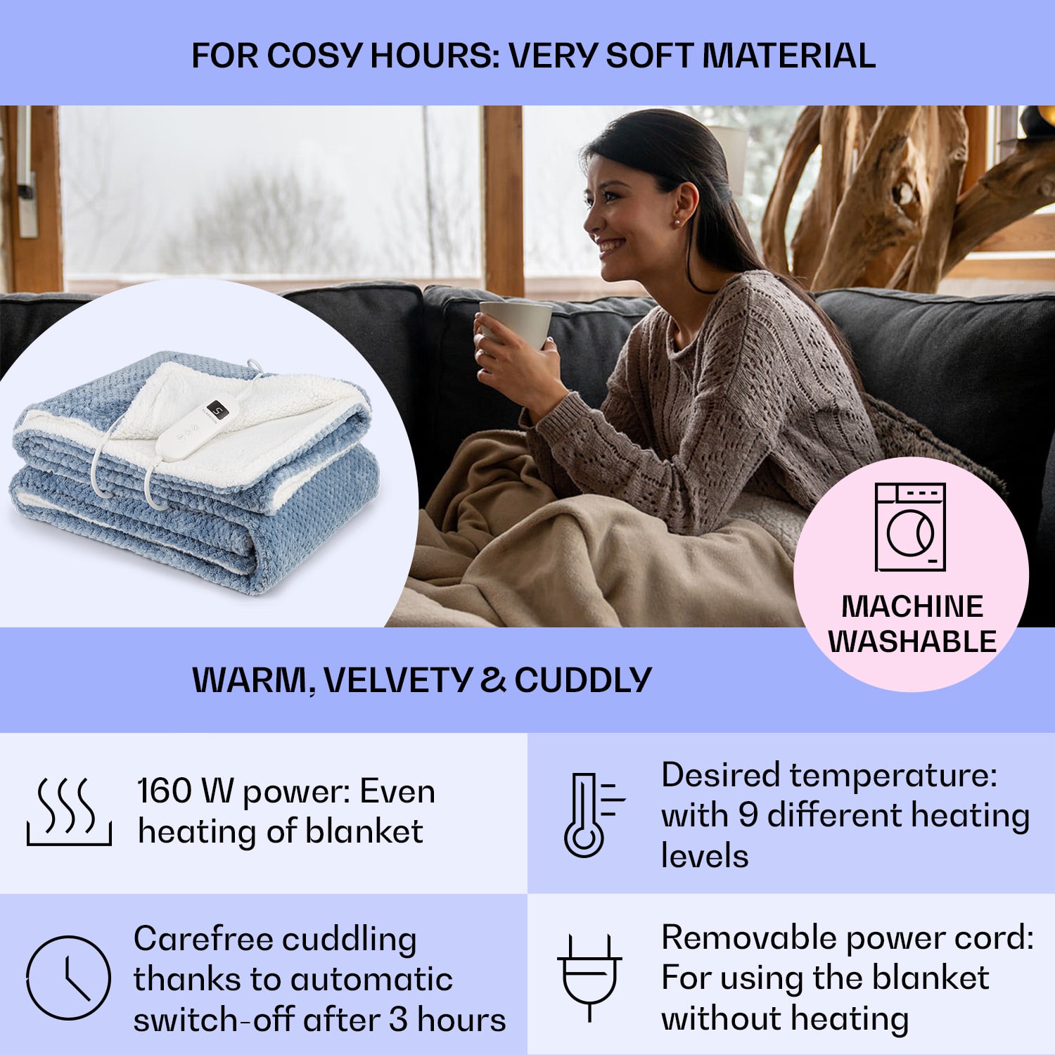 Klarstein DR Watson Deluxe XL, elektrická deka, 160 W, 9 úrovní ohrevu, 180 x 130 cm – Obrázok 2