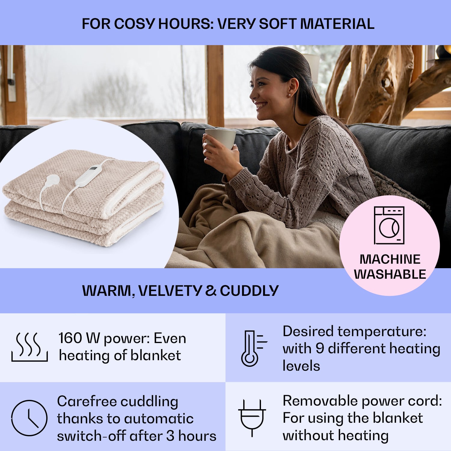 Klarstein DR Watson Deluxe XXL, elektrická deka, 160 W, 9 úrovní ohrevu, 200 x 180 cm – Obrázok 2