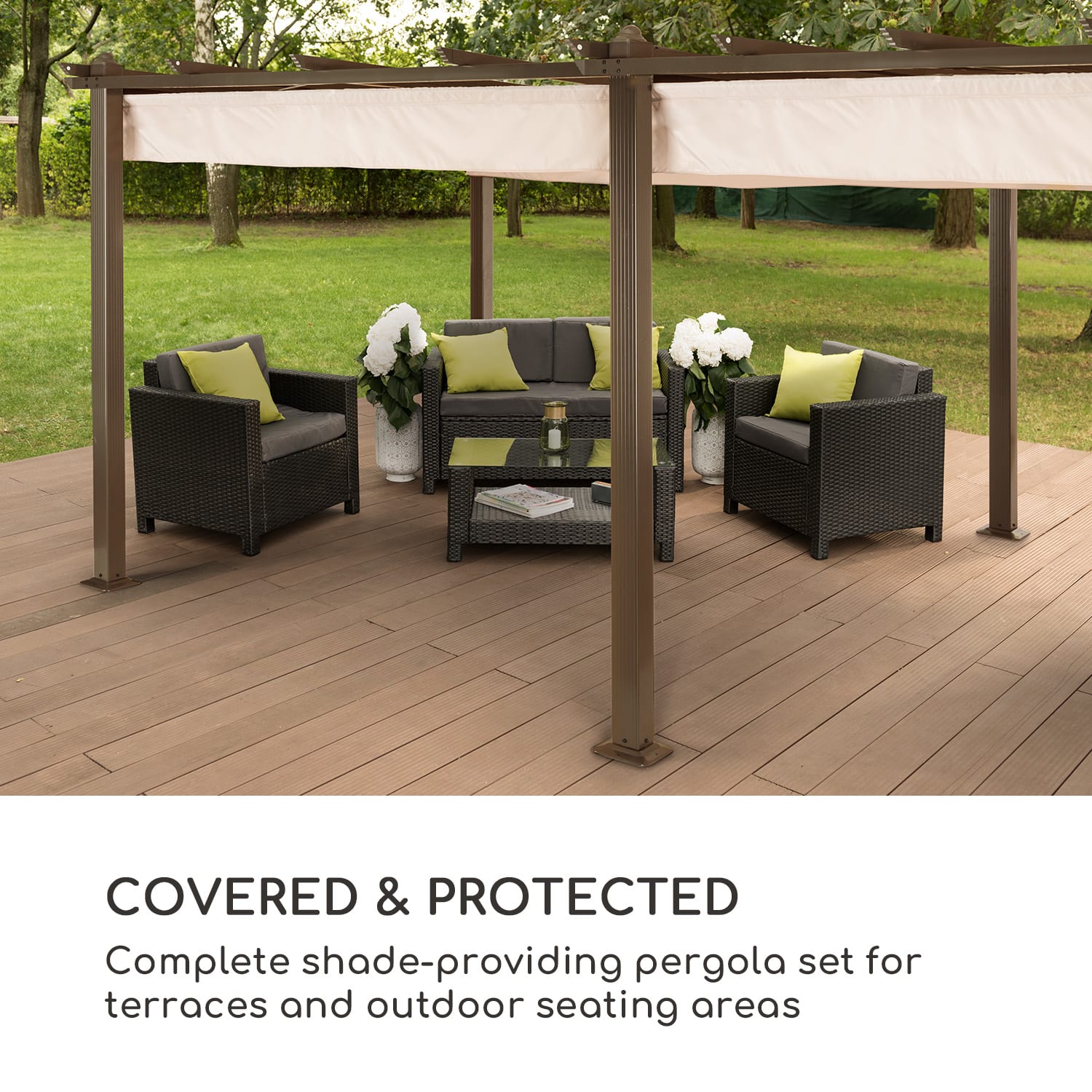 Blumfeldt Pantheon Rust, pergola, hliníková štvorhranná rúrka, 3 × 6 m, 4 rohové stĺpiky, nepremokavá