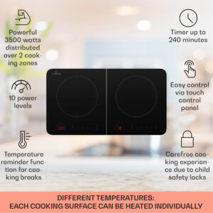 Klarstein Cookio, dvojitá indukčná varná doska, 3500 W, časovač, sklokeramika