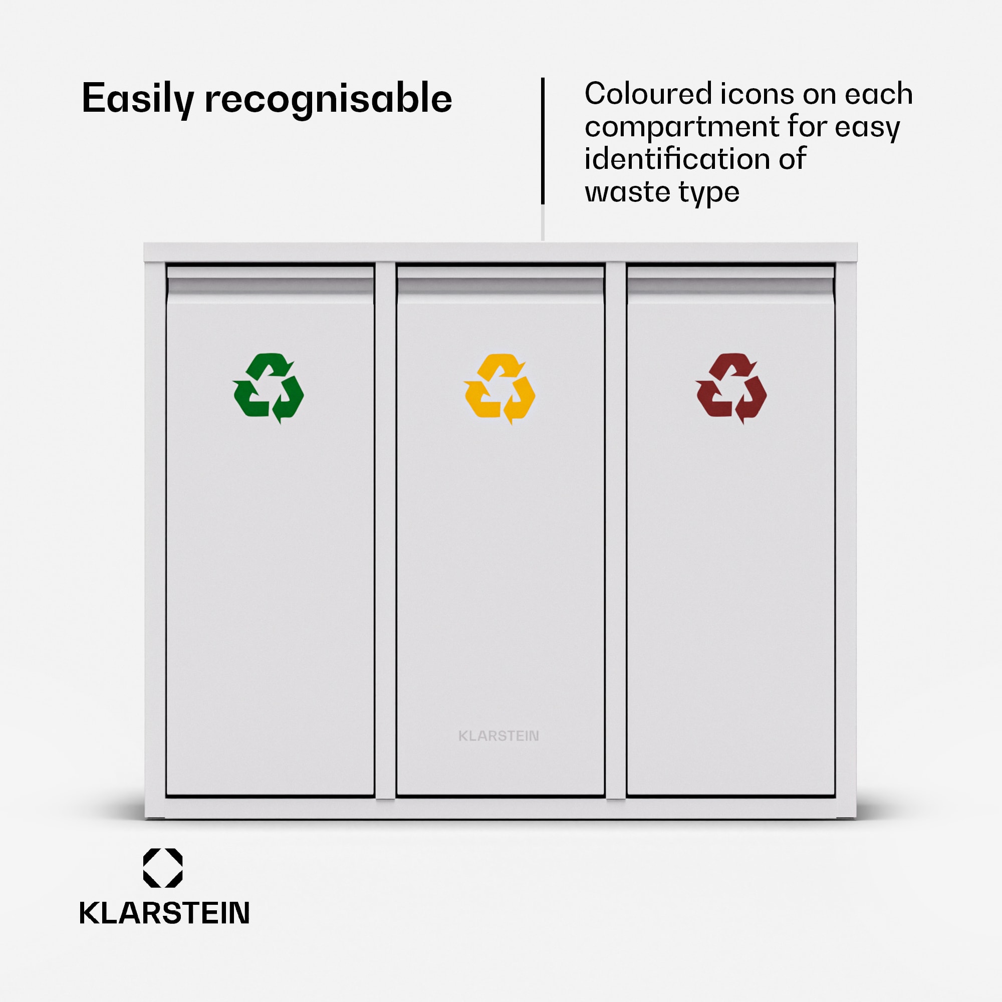 Klarstein Ordnungshüter 3, odpadkový kôš, 45 litrov, 3 recyklačné koše, nástenná inštalácia – Obrázok 2