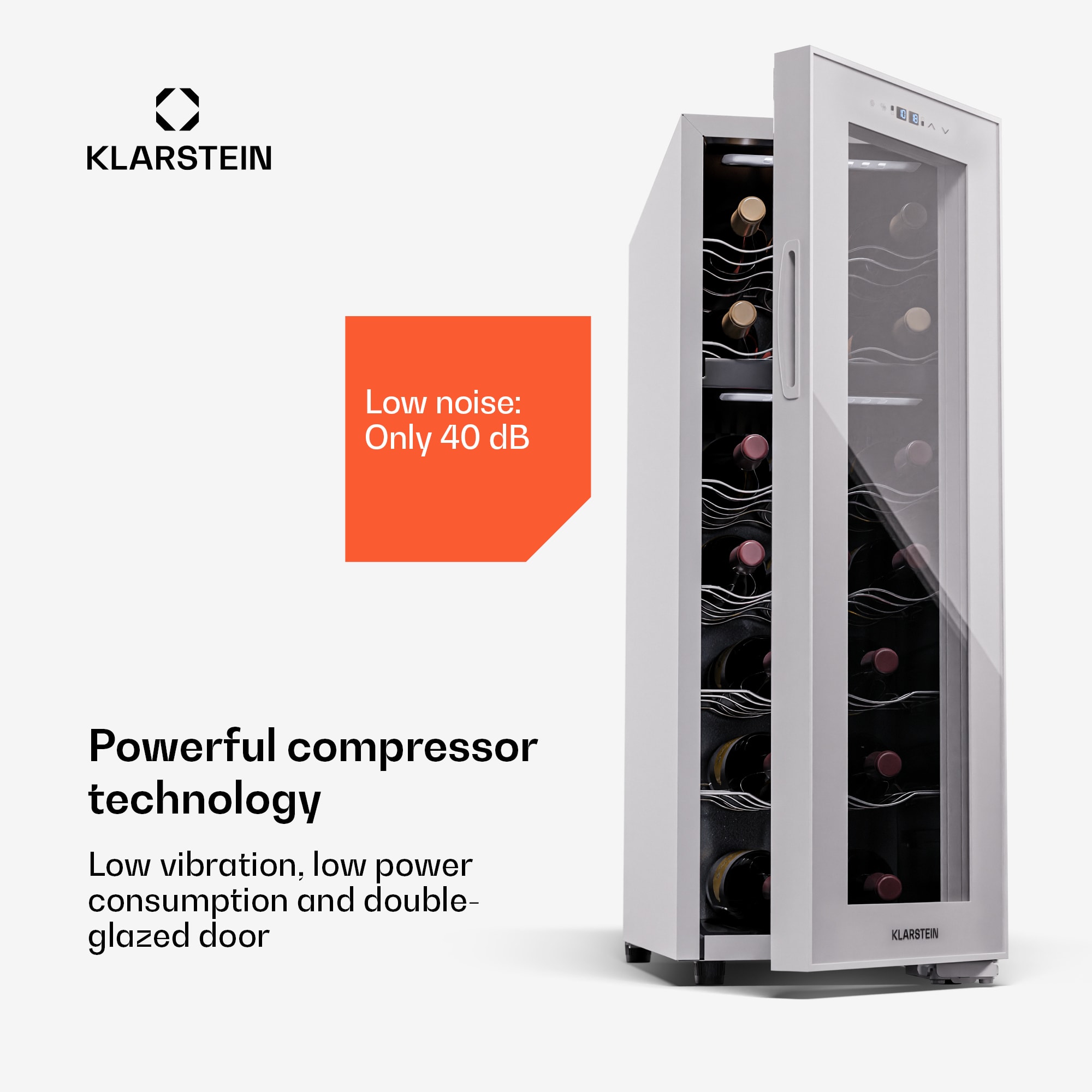 Klarstein Shiraz 18 Duo, chladnička na víno, 2 zóny, 53 l/18 fliaš, 5-18 / 5-18 °C, dotykové ovládanie