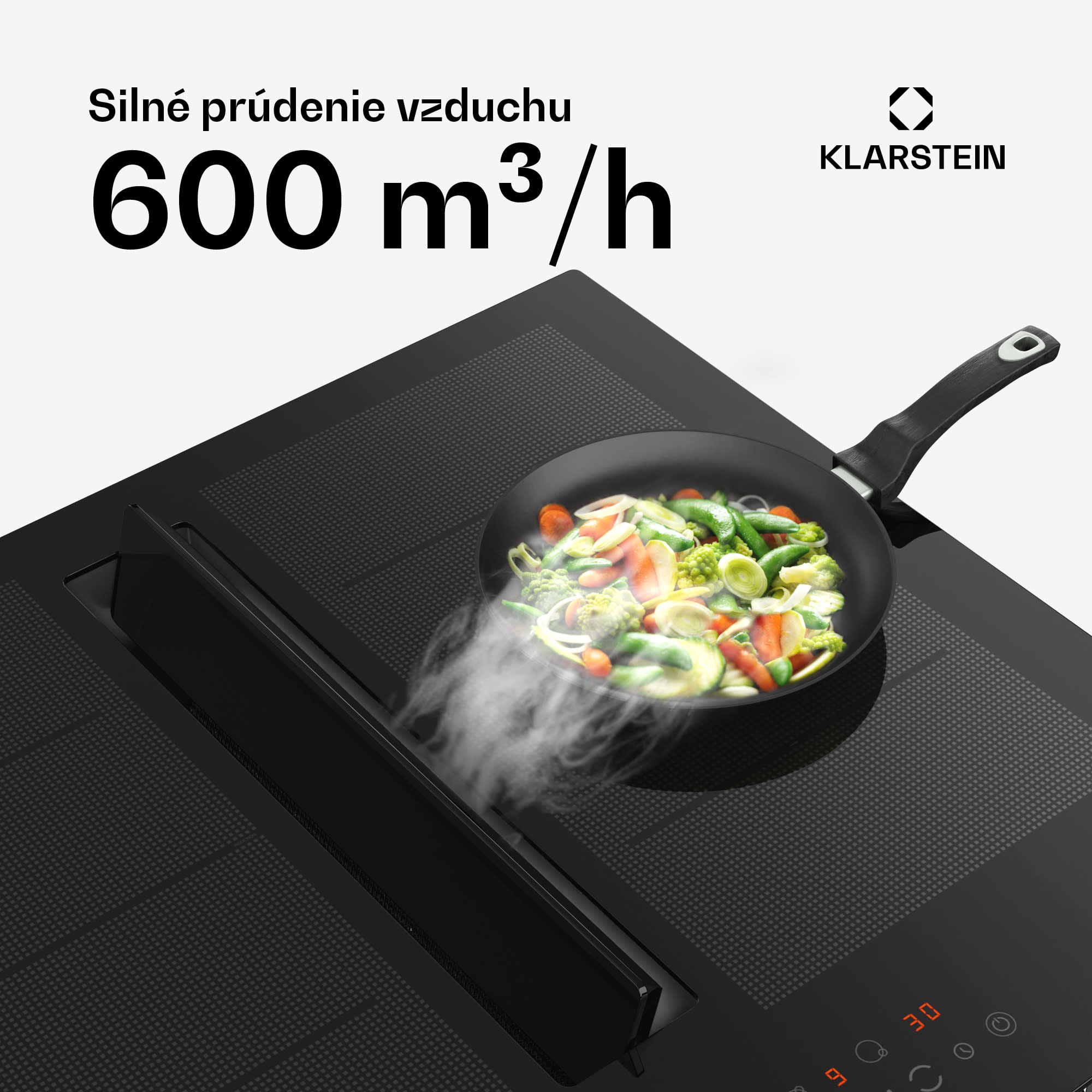 Klarstein Chef-Fusion Down Air System, indukčný sporák + DownAir digestor, 60 cm, 600 m³/h EEC A