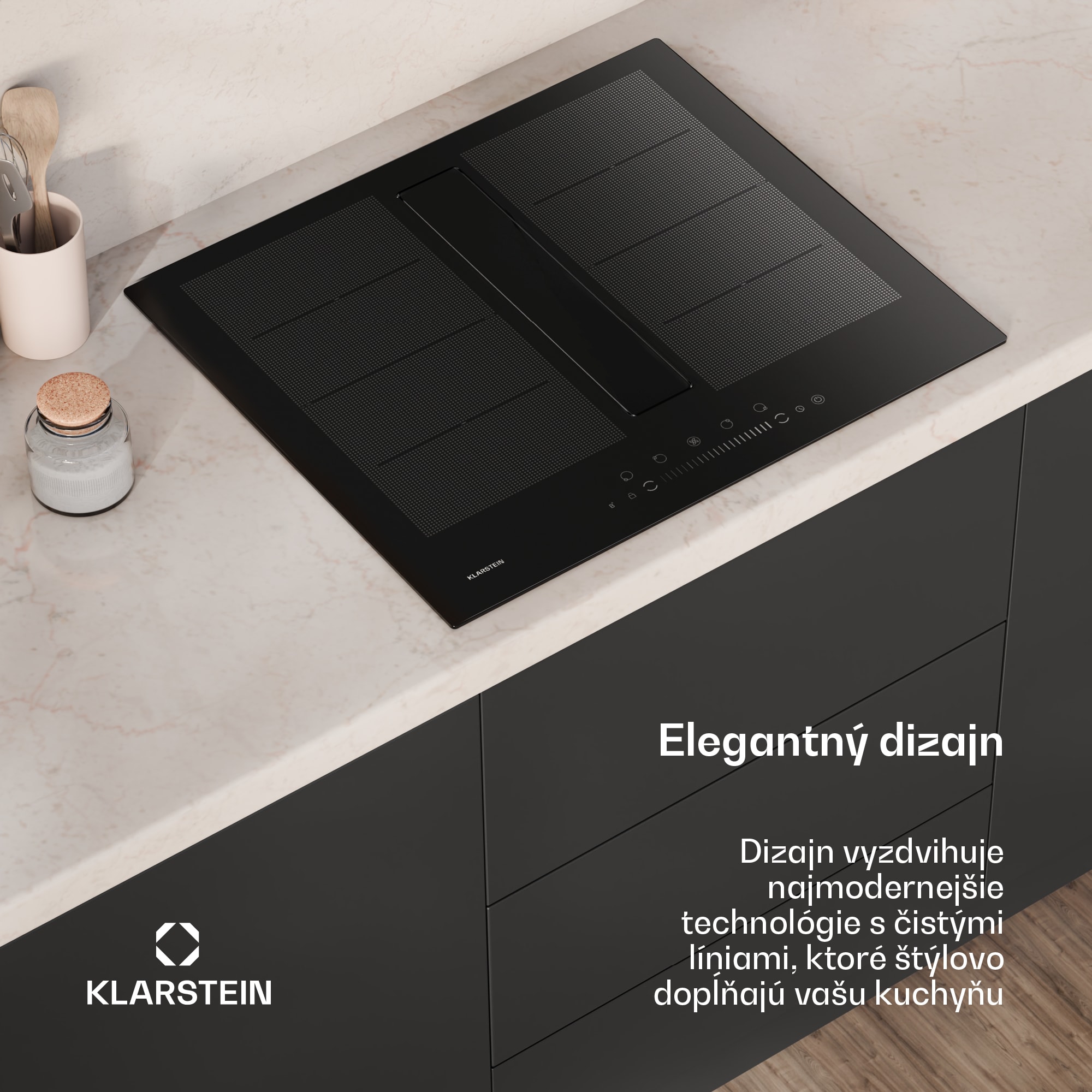 Klarstein Chef-Fusion Down Air System, indukčný sporák + DownAir digestor, 60 cm, 600 m³/h EEC A – Obrázok 3