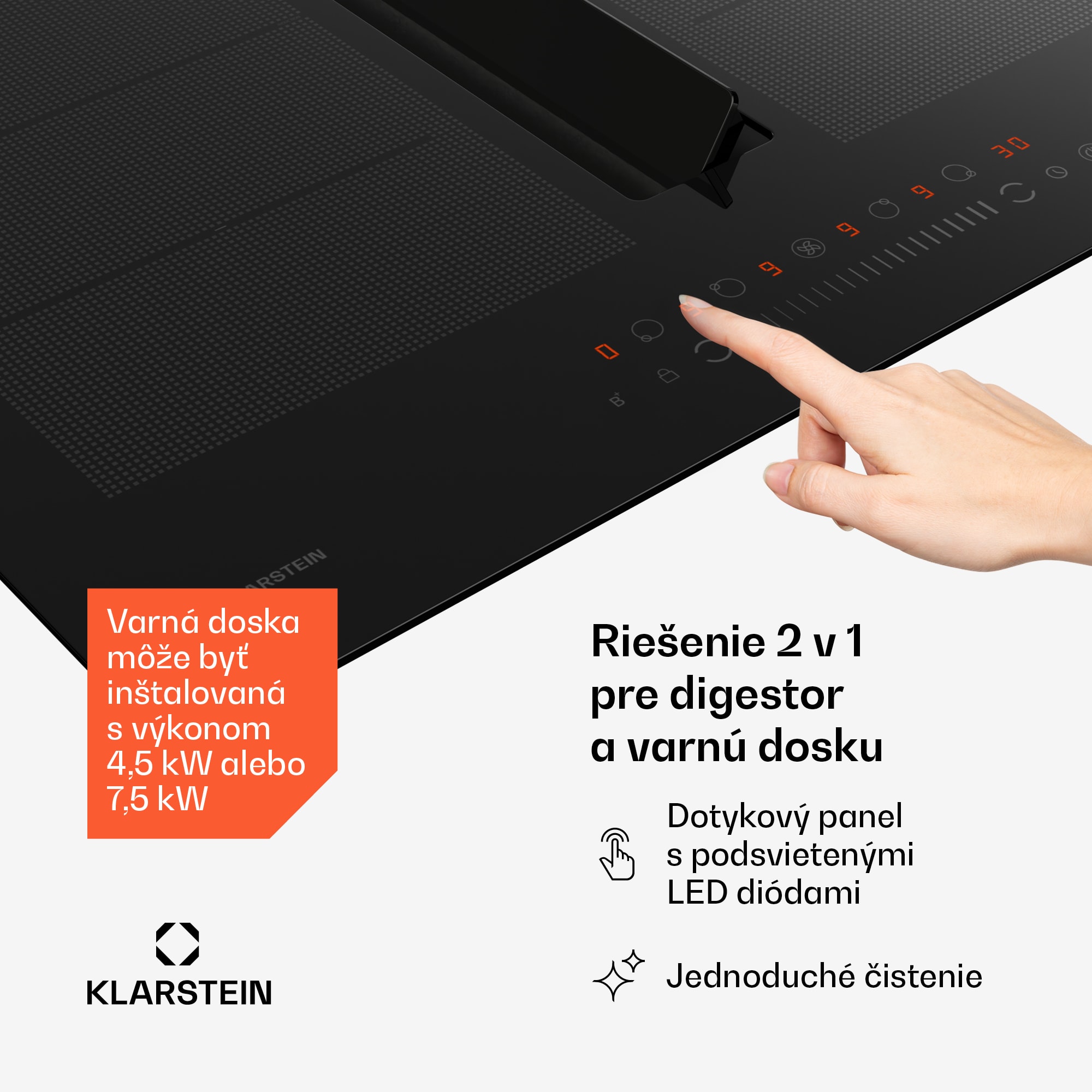 Klarstein Chef-Fusion Down Air System, indukčný sporák + DownAir digestor, 60 cm, 600 m³/h EEC A – Obrázok 5