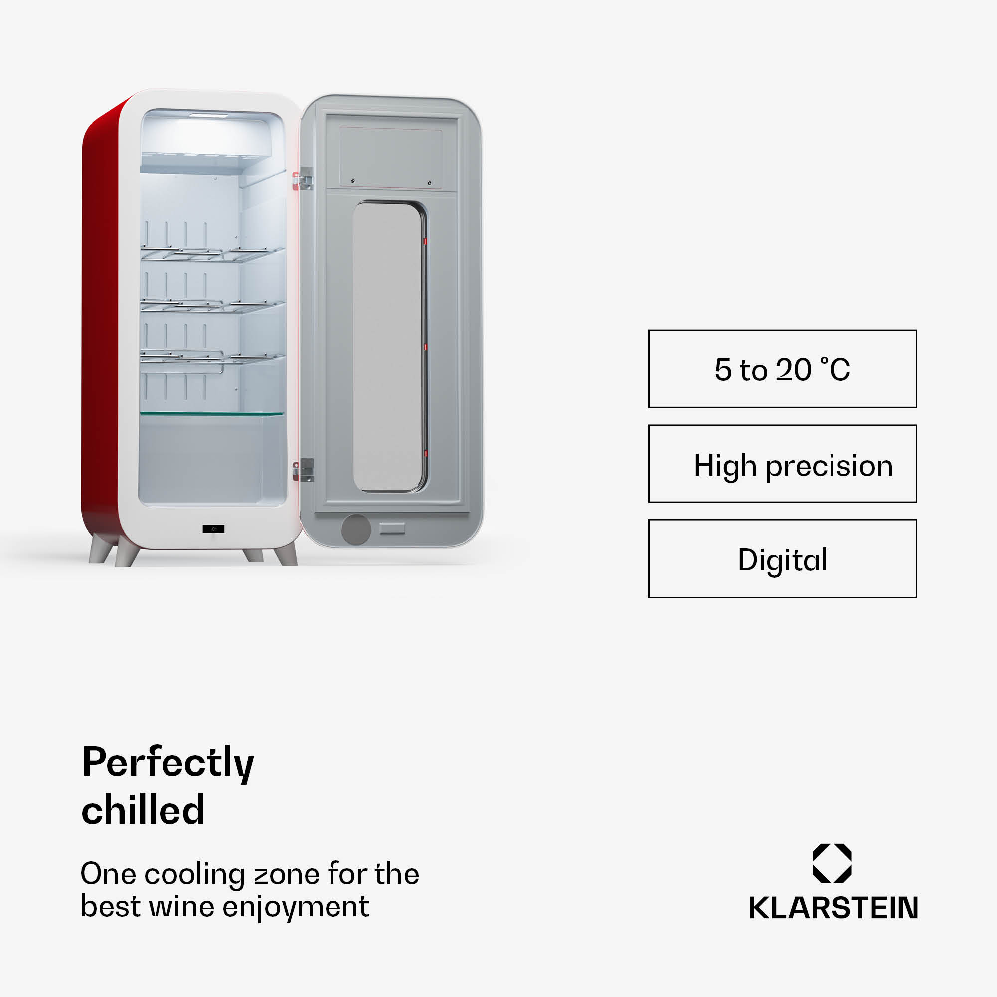 Klarstein Shirley 15 Uno, chladnička na víno, 15 fliaš, 5 - 20 °C, dotykové ovládanie, retro – Obrázok 2