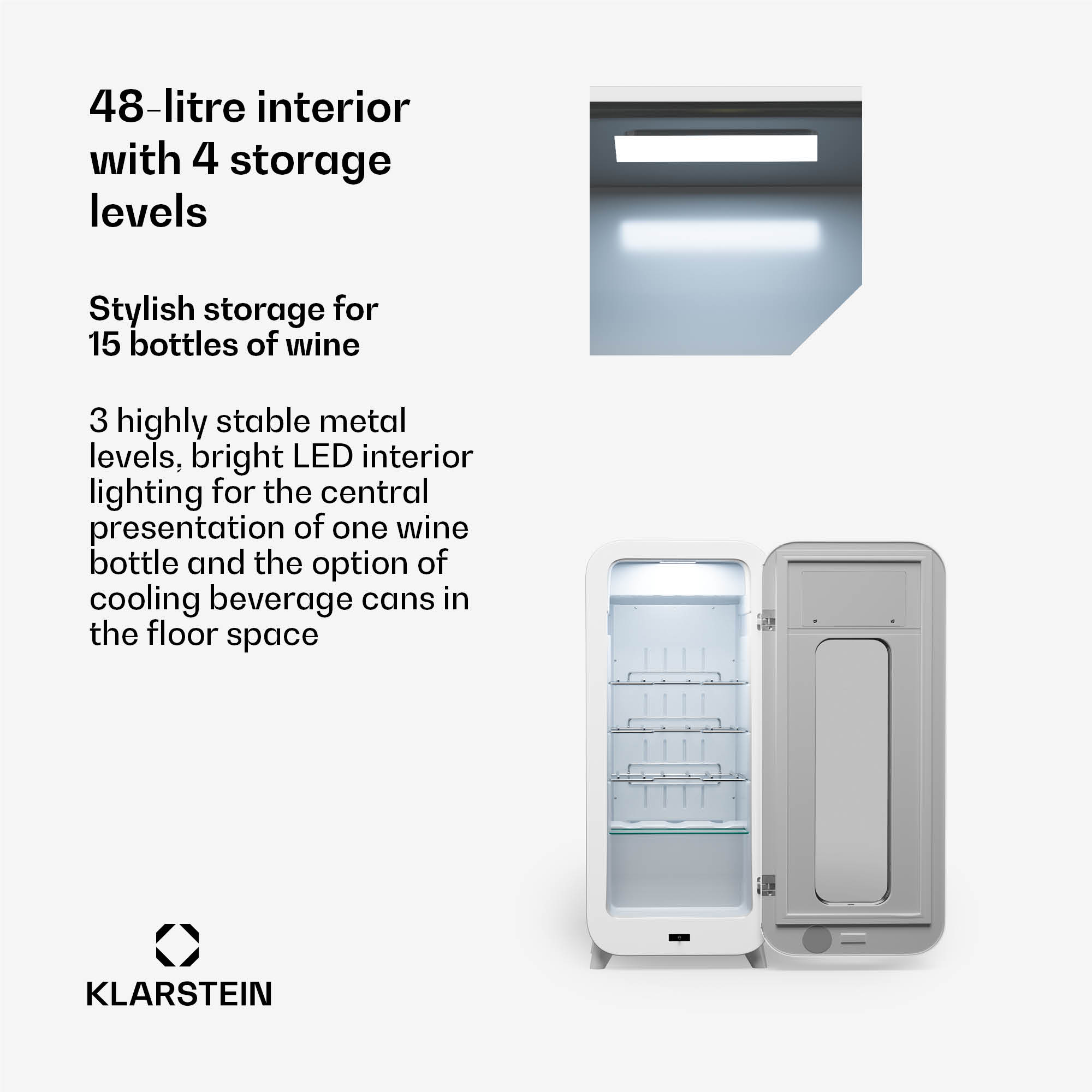 Klarstein Shirley 15 Uno, chladnička na víno, 15 fliaš, 5 - 20 °C, dotykové ovládanie, retro – Obrázok 3