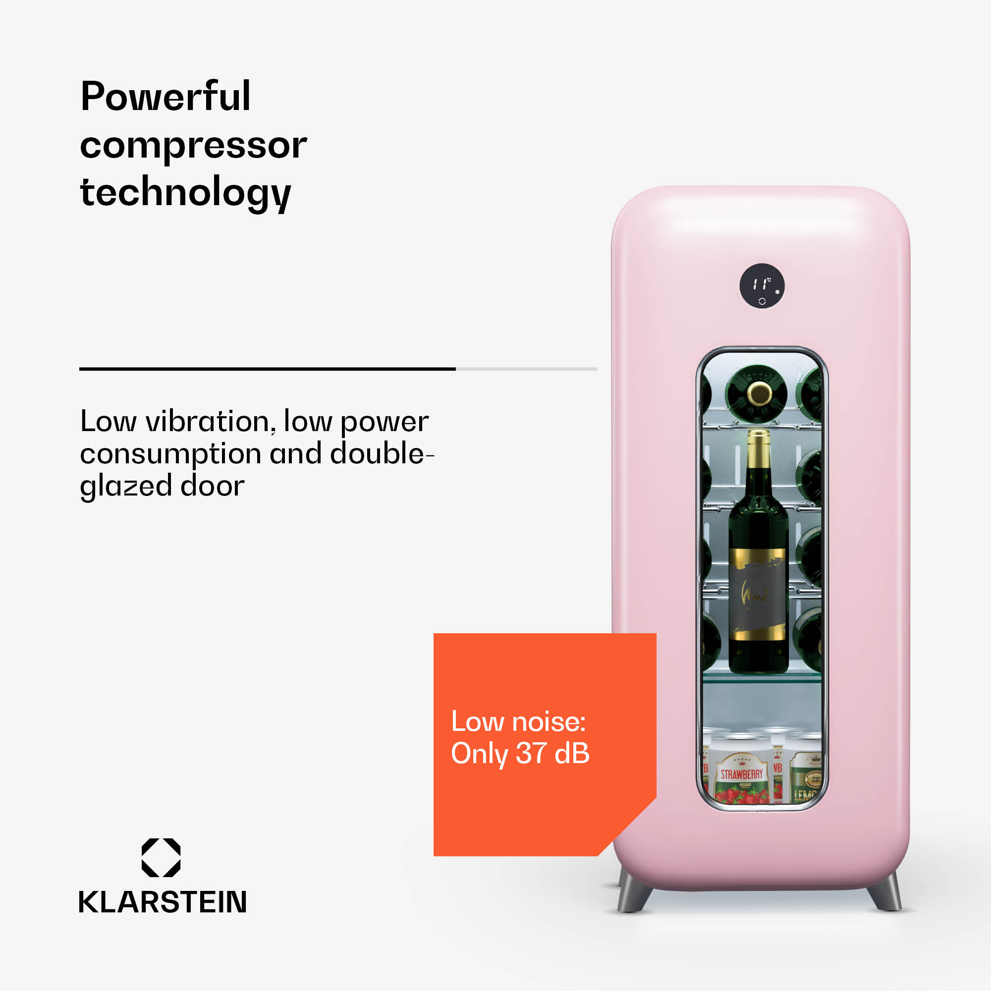 Klarstein Shirley 15 Uno, chladnička na víno, 15 fliaš, 5 - 20 °C, dotykové ovládanie, retro