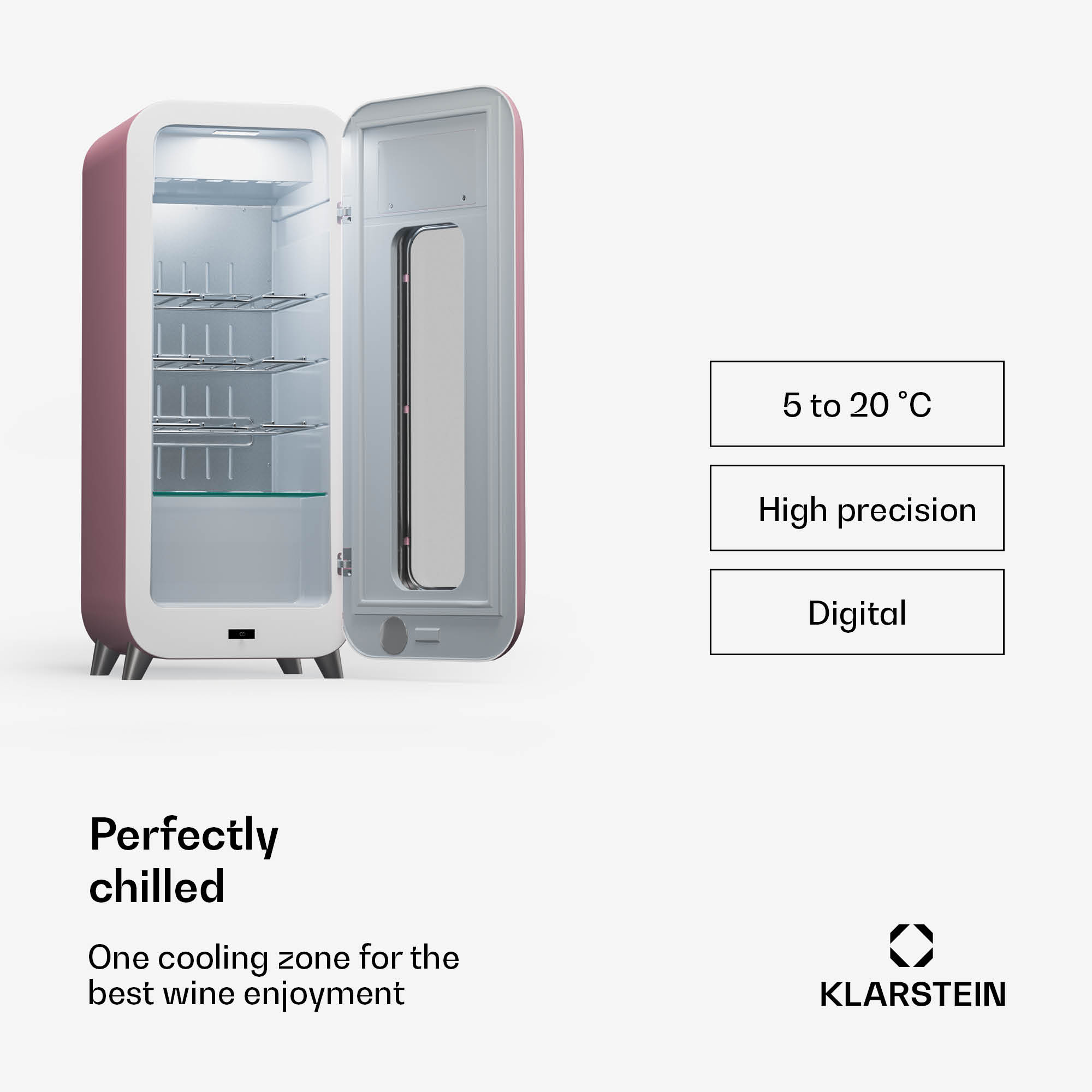 Klarstein Shirley 15 Uno, chladnička na víno, 15 fliaš, 5 - 20 °C, dotykové ovládanie, retro – Obrázok 3