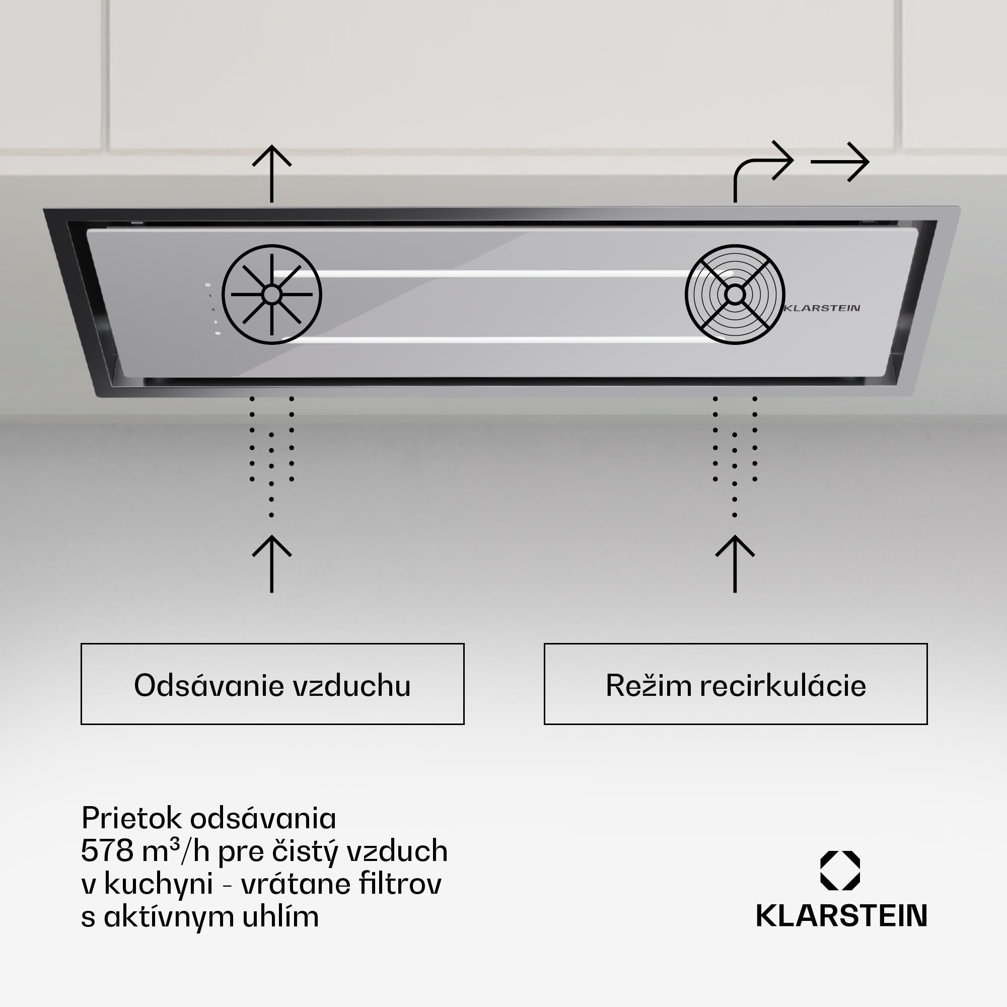 Klarstein High Line Eco 77, Stropný digestor, 77 cm, 436 m³/h, stupne, diaľkové ovládanie, ambientné osvetlenie – Obrázok 2