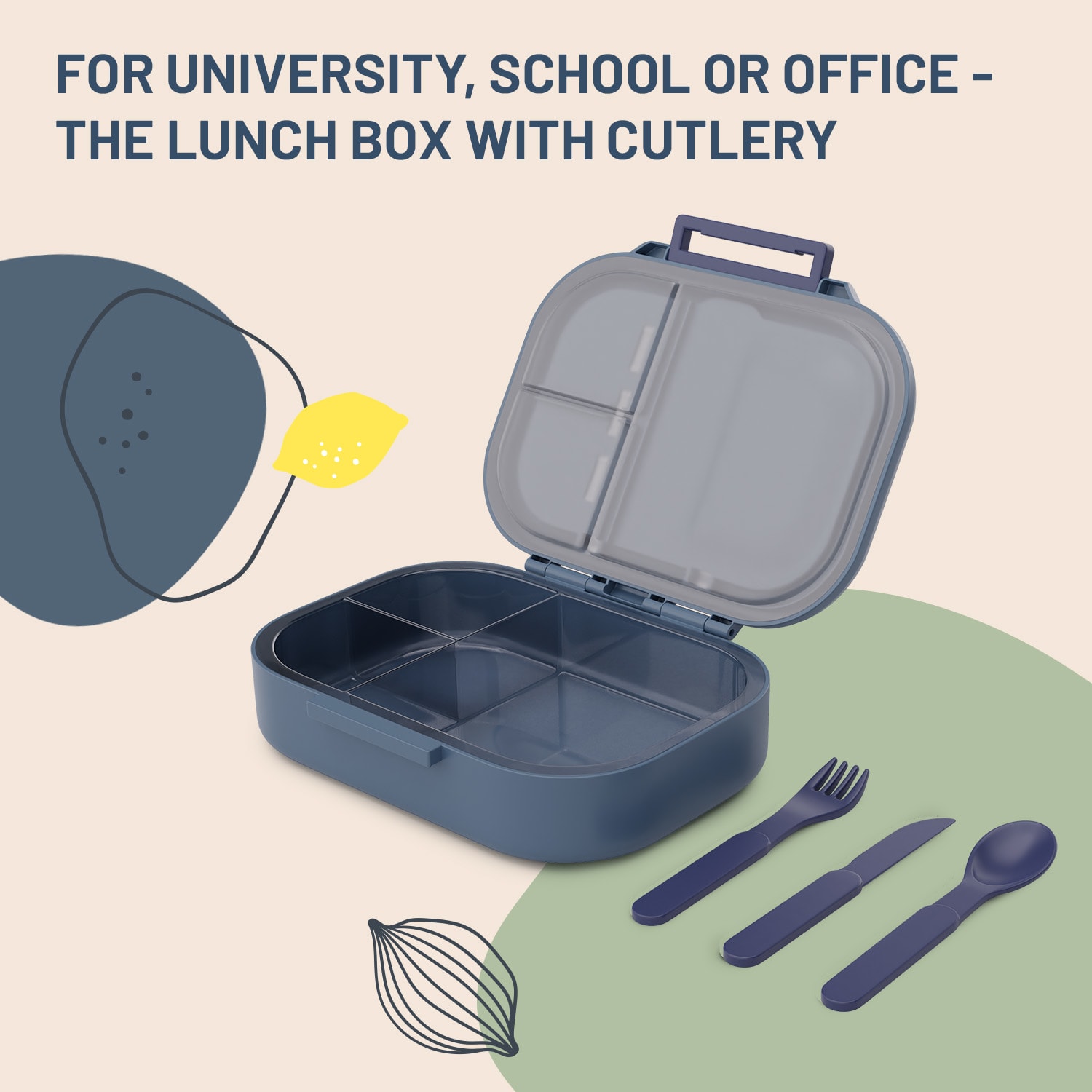 Klarstein Bunko, desiatový box, 3 priehradky, 3-dielny príbor Rozmery: cca 21 x 14,5 x 5,5 cm (Š x V x H) – Obrázok 4