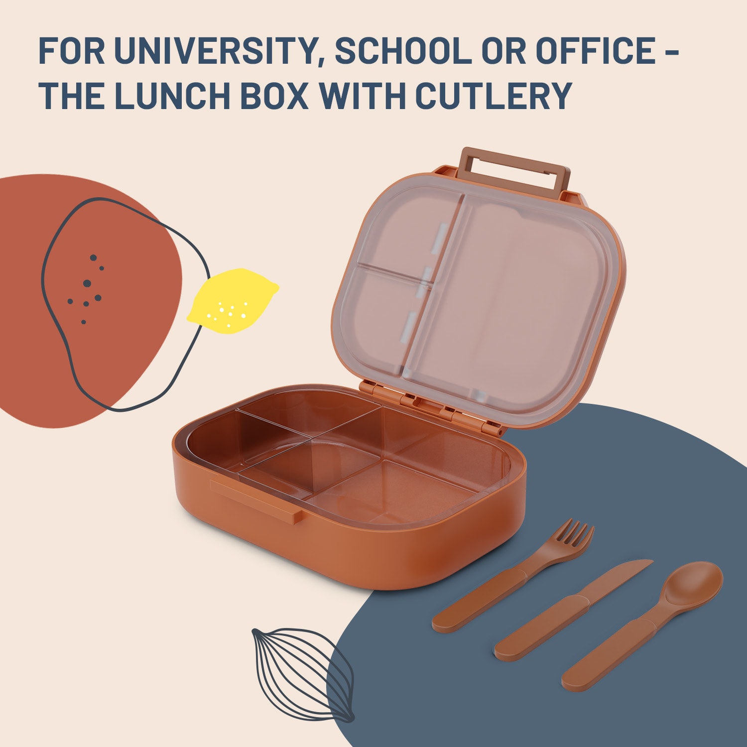 Klarstein Bunko, desiatový box, 3 priehradky, 3-dielny príbor Rozmery: cca 21 x 14,5 x 5,5 cm (Š x V x H) – Obrázok 4