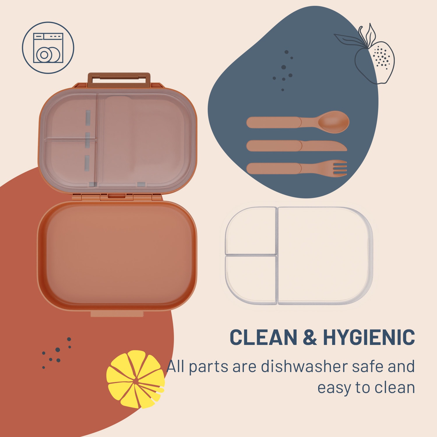 Klarstein Bunko, desiatový box, 3 priehradky, 3-dielny príbor Rozmery: cca 21 x 14,5 x 5,5 cm (Š x V x H) – Obrázok 5