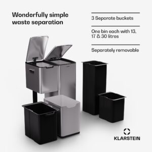 Klarstein Tiyo 3 v 1, kôš na odpadky, 60 litrov, vyberateľný kôš, s mäkkým zatváraním