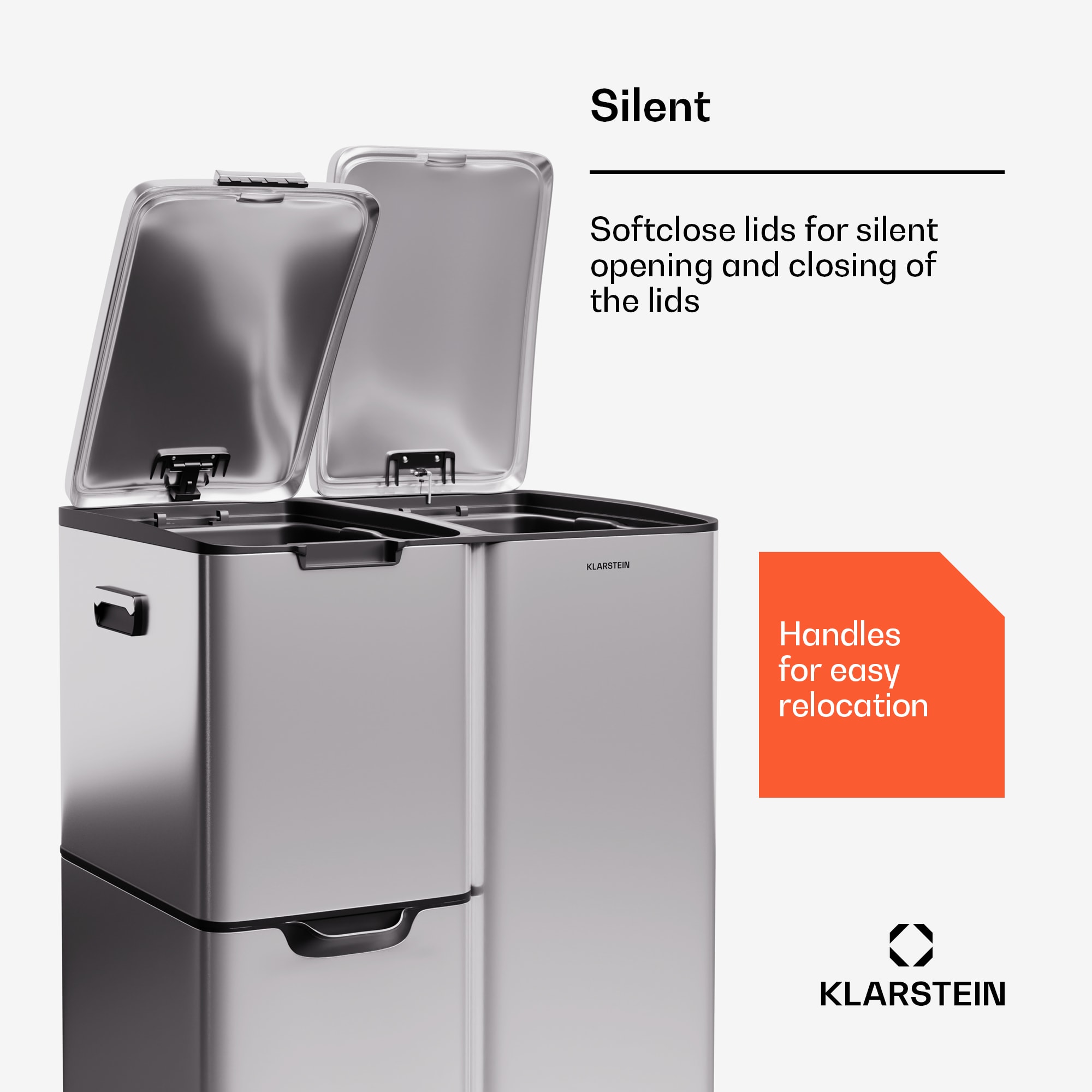 Klarstein Tiyo 3 v 1, kôš na odpadky, 60 litrov, vyberateľný kôš, s mäkkým zatváraním – Obrázok 4