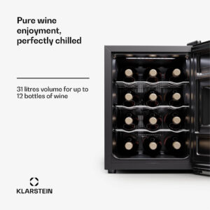 Klarstein Silent Vino 12 Uno, chladnička na víno, 31 l / 12 fliaš, 5-18 °C, dotykové
