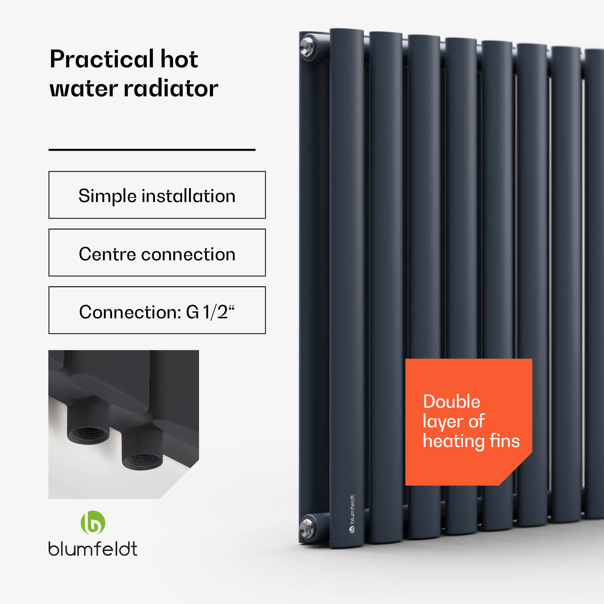 Blumfeldt Tallheo, 100 x 60, radiátor, rúrkový radiátor, 1445 W, teplá voda, 1/2 – Obrázok 2