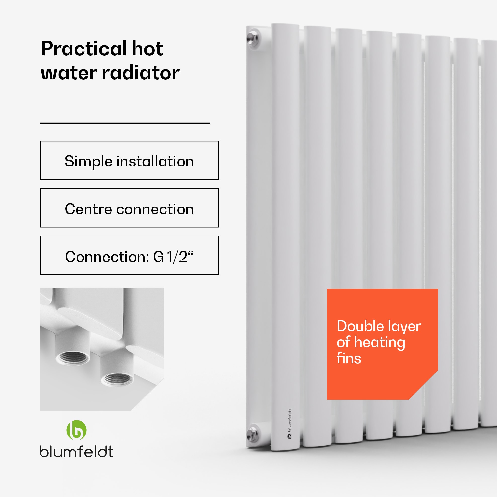 Blumfeldt Tallheo, 100 x 60, radiátor, rúrkový radiátor, 1445 W, teplá voda, 1/2 – Obrázok 2