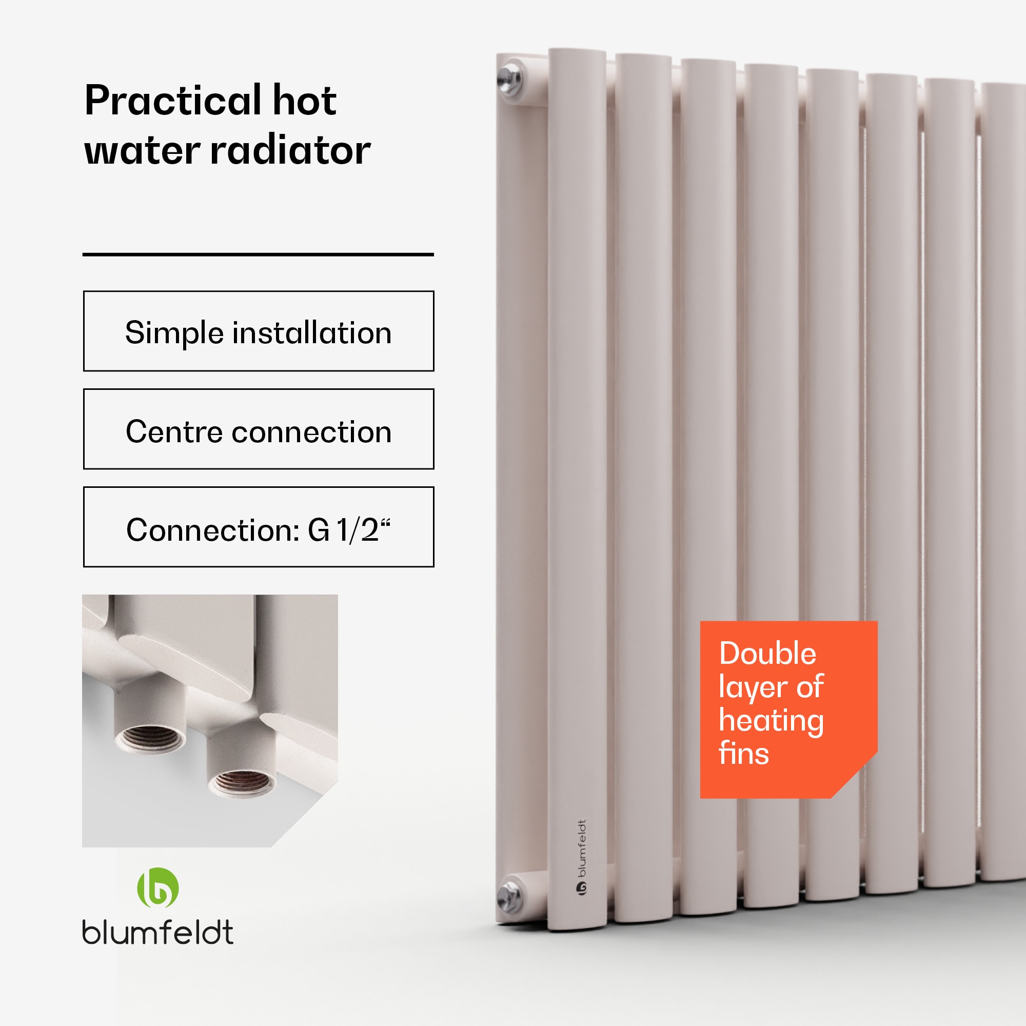 Blumfeldt Tallheo, 100 x 60, radiátor, rúrkový radiátor, 1445 W, teplá voda, 1/2 – Obrázok 2