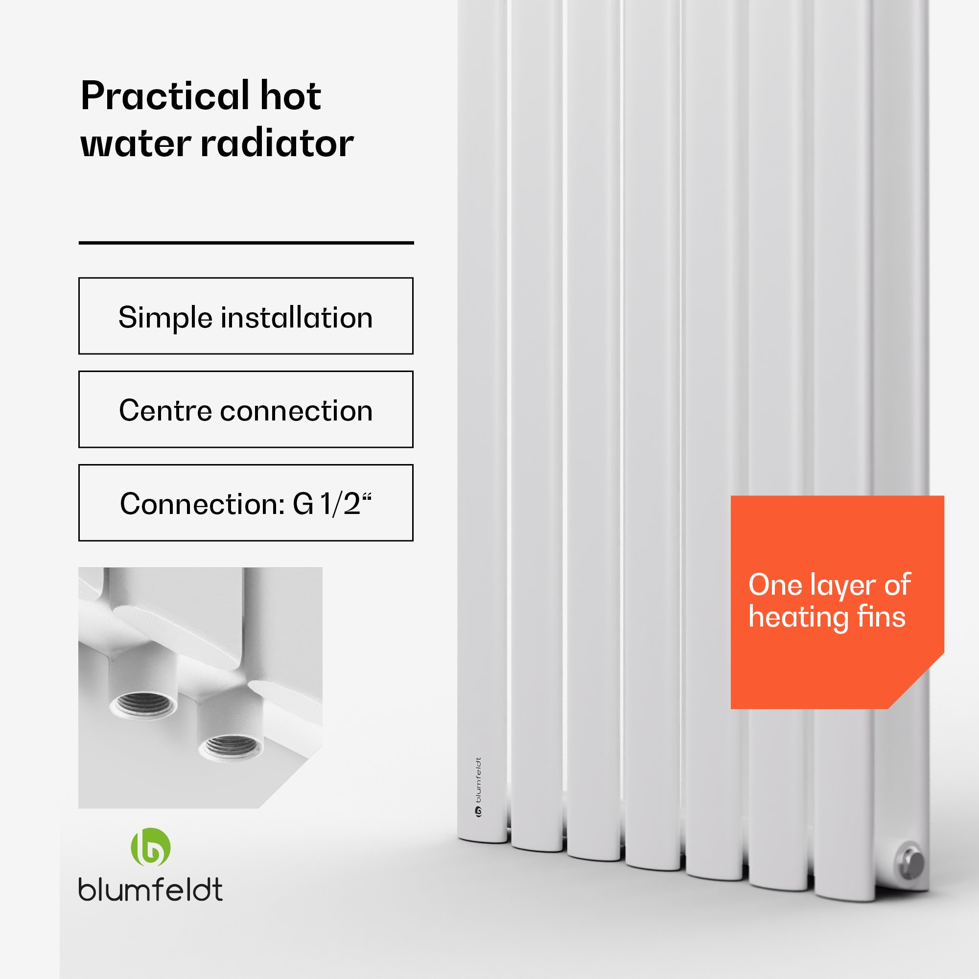 Blumfeldt Tallheo, 41 x 180, radiátor, kúpeľňový radiátor, rúrkový radiátor, 691 W, teplovodný, 1/2 – Obrázok 2