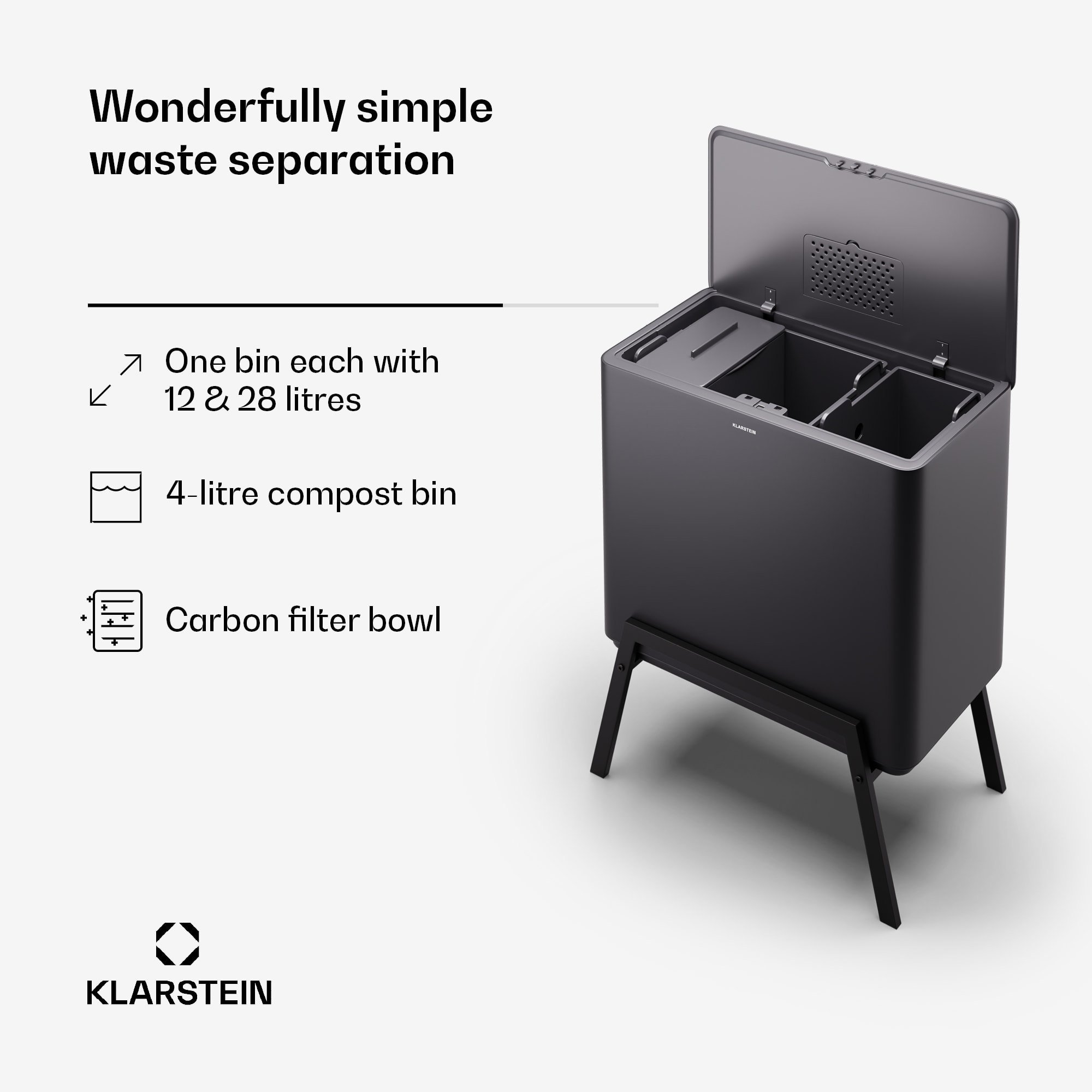 Klarstein Yuma, odpadkový kôš, 40 l, vrátane kompostéra, s nožičkami, pachový filter – Obrázok 2