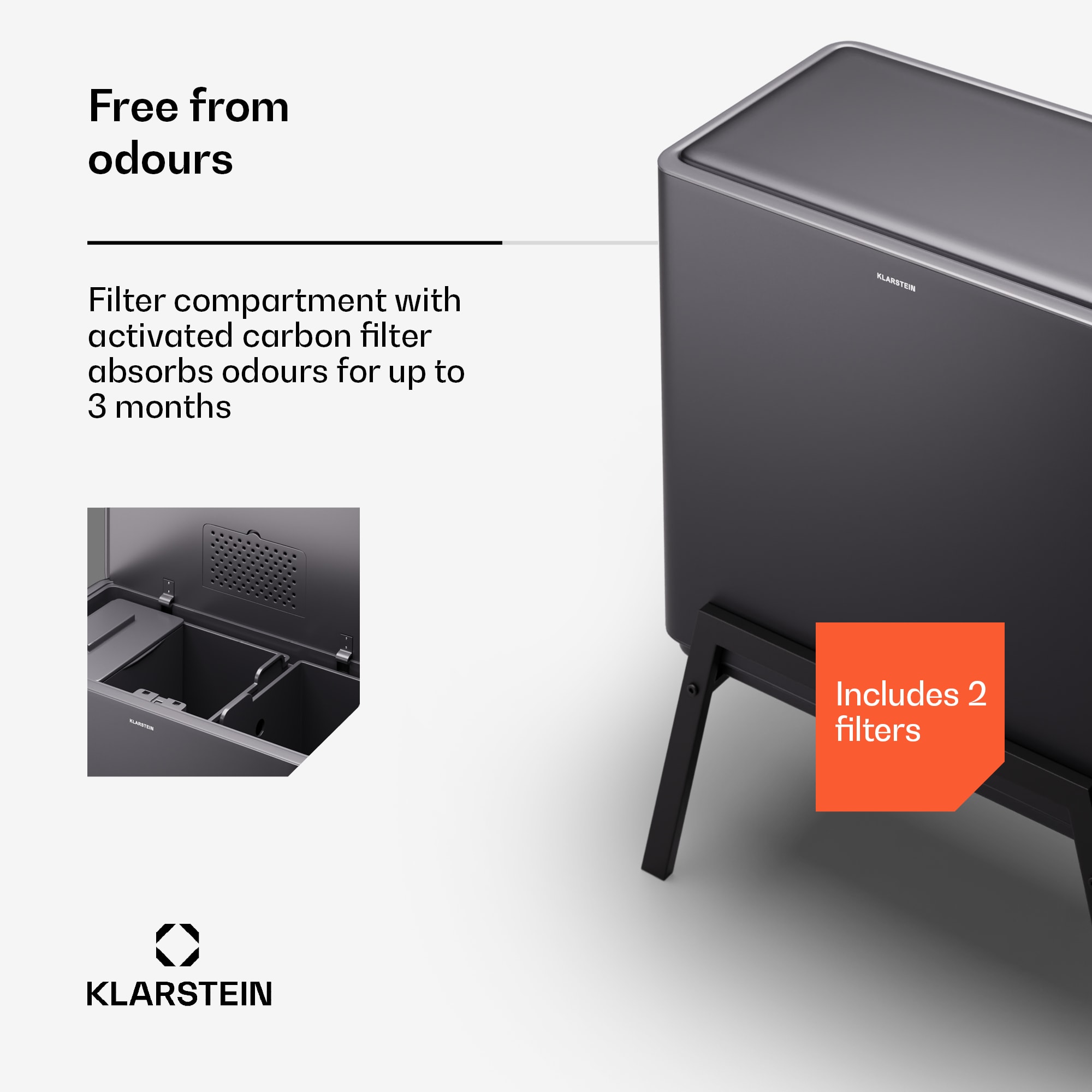 Klarstein Yuma, odpadkový kôš, 40 l, vrátane kompostéra, s nožičkami, pachový filter – Obrázok 4