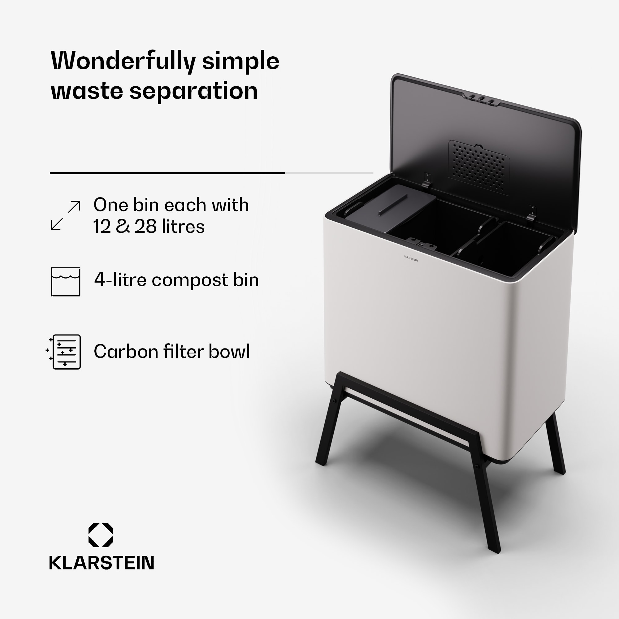 Klarstein Yuma, odpadkový kôš, 40 l, vrátane kompostéra, s nožičkami, pachový filter – Obrázok 2