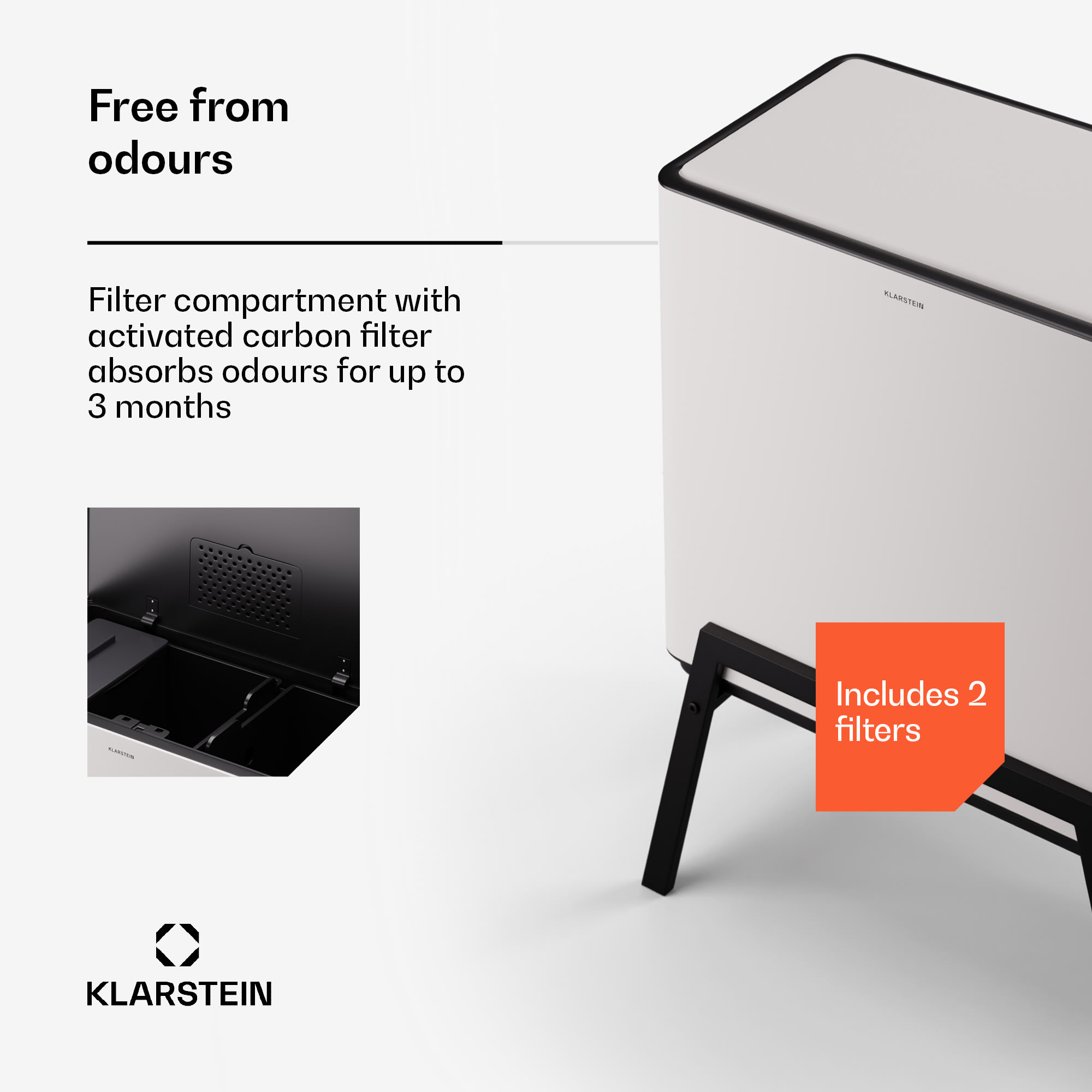 Klarstein Yuma, odpadkový kôš, 40 l, vrátane kompostéra, s nožičkami, pachový filter – Obrázok 4