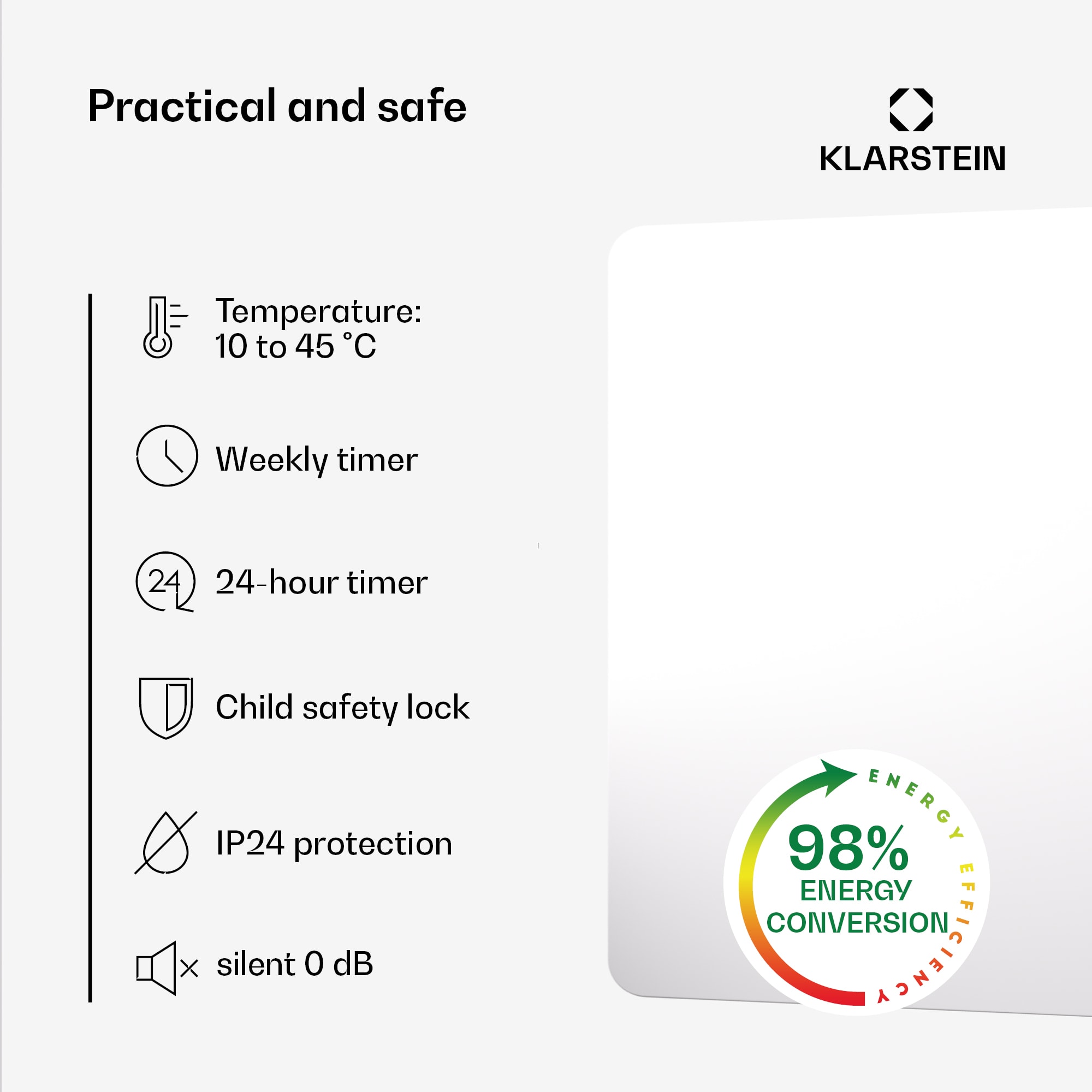 Klarstein Wonderbeam 650 Hybride Infračervený ohrievač 60 x 84 cm 650 W Týždenný časovač Diaľkové ovládanie – Obrázok 3