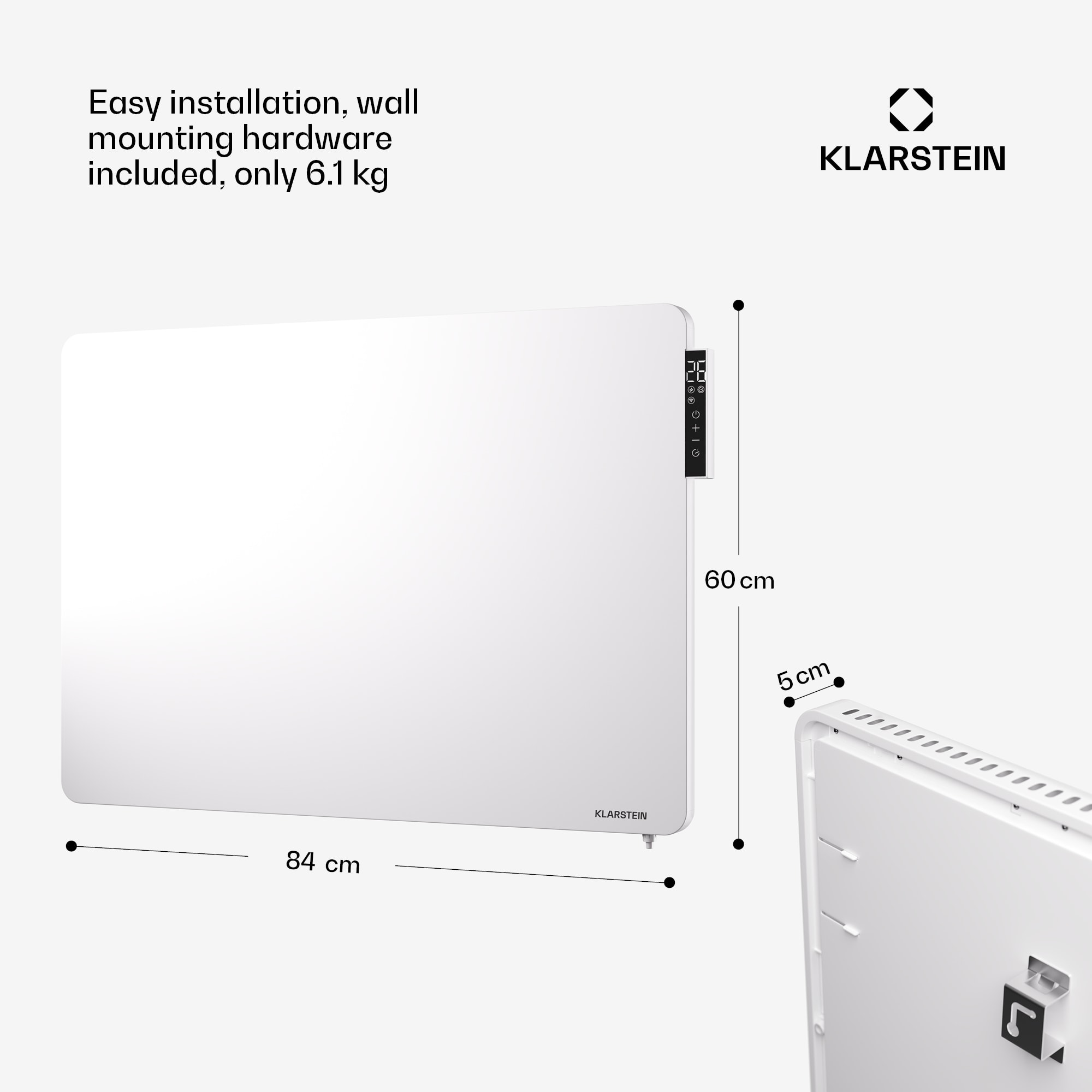 Klarstein Wonderbeam 650 Hybride Infračervený ohrievač 60 x 84 cm 650 W Týždenný časovač Diaľkové ovládanie – Obrázok 5