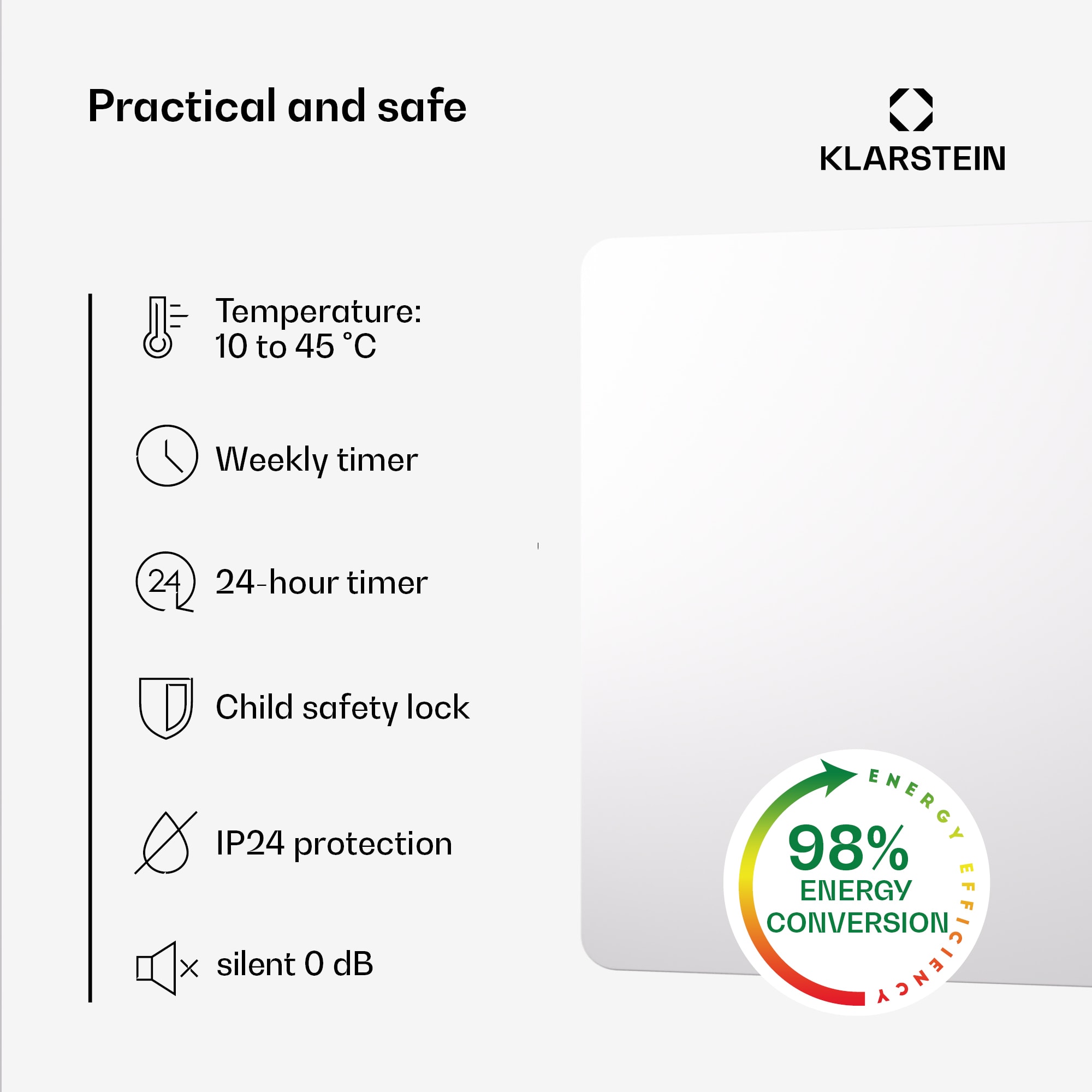 Klarstein Wonderbeam 900 Hybride Infračervený ohrievač 108 x 60 cm 900 W Týždenný časovač Diaľkové ovládanie – Obrázok 3