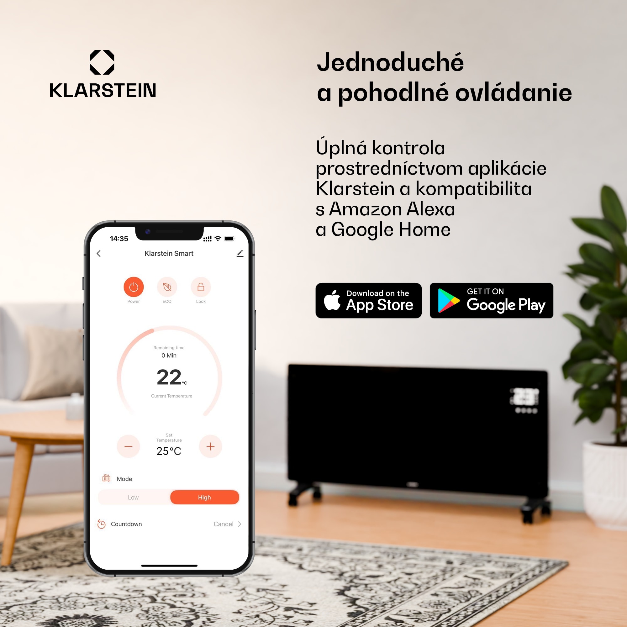 Klarstein Wonderwall Air Smart 600, infračervený ohrievač, 60 x 100 cm, 600 W, aplikácia