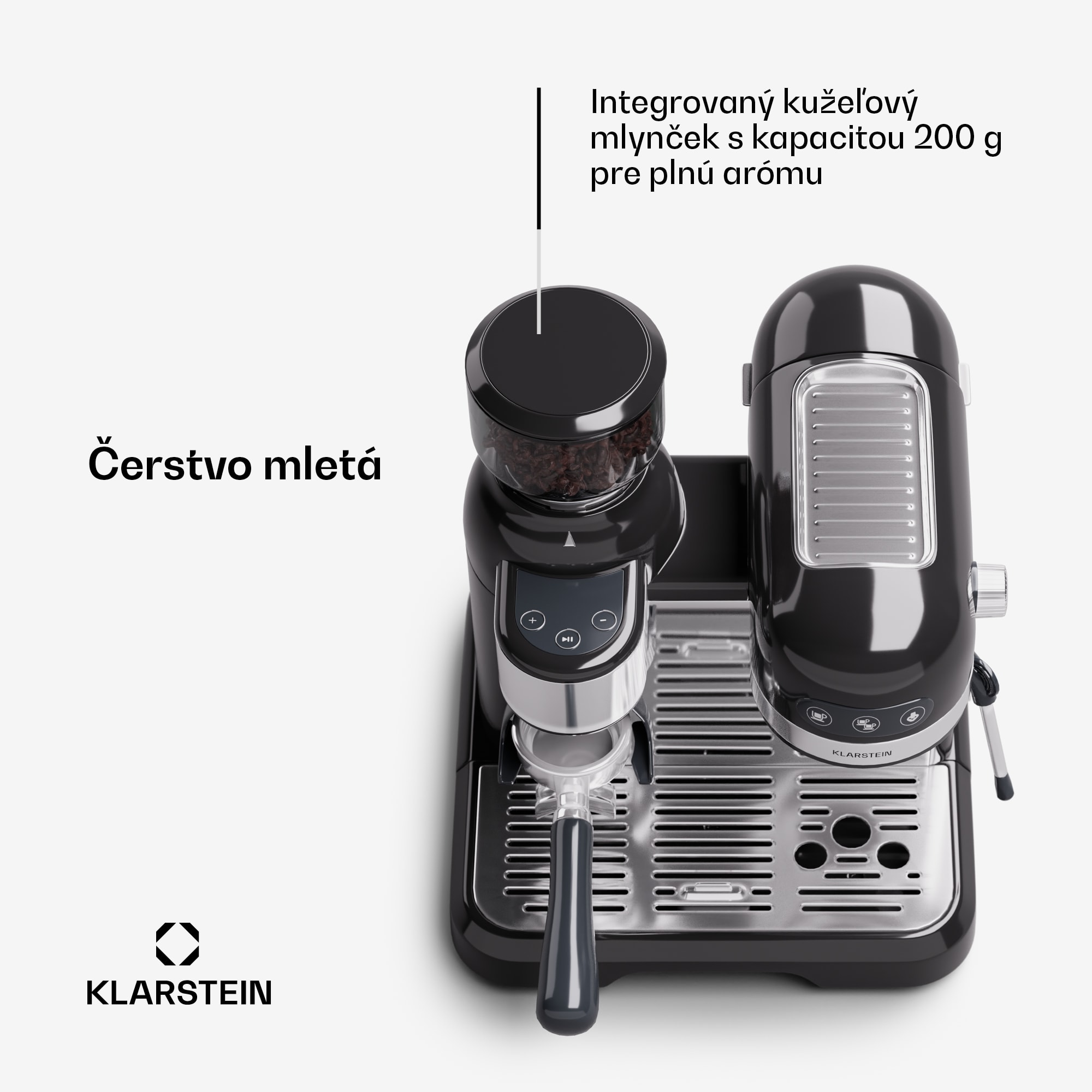 Klarstein Bella Café, espresso kávovar, vrátane mlynčeka, 1550 W, 20 bar, 1,4 litra