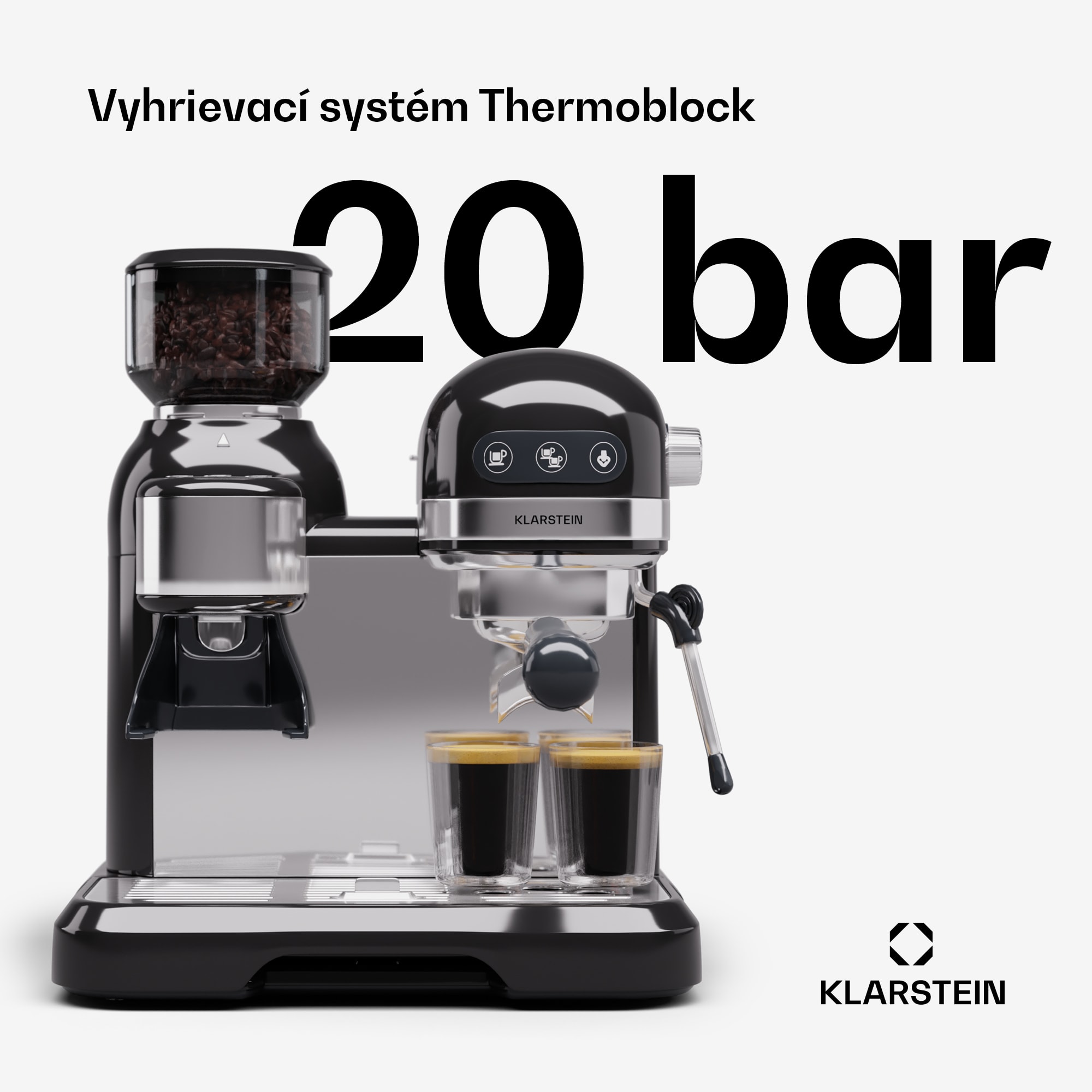 Klarstein Bella Café, espresso kávovar, vrátane mlynčeka, 1550 W, 20 bar, 1,4 litra – Obrázok 2