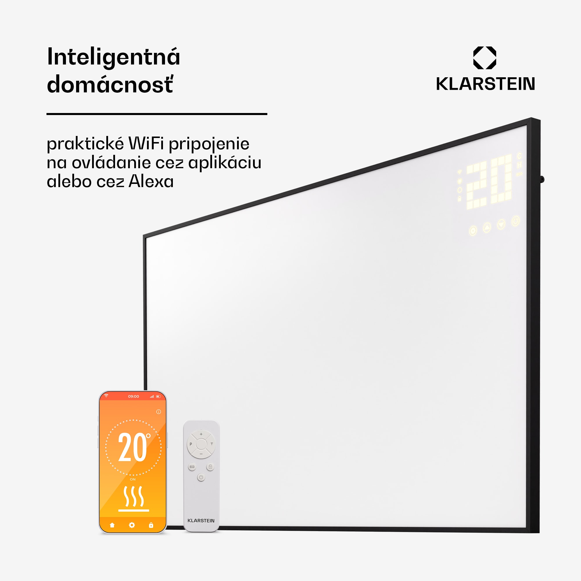 Klarstein Wonderwall Smart Bornholm, Infražiarič, 100 x 60 cm, 600 W, aplikácia