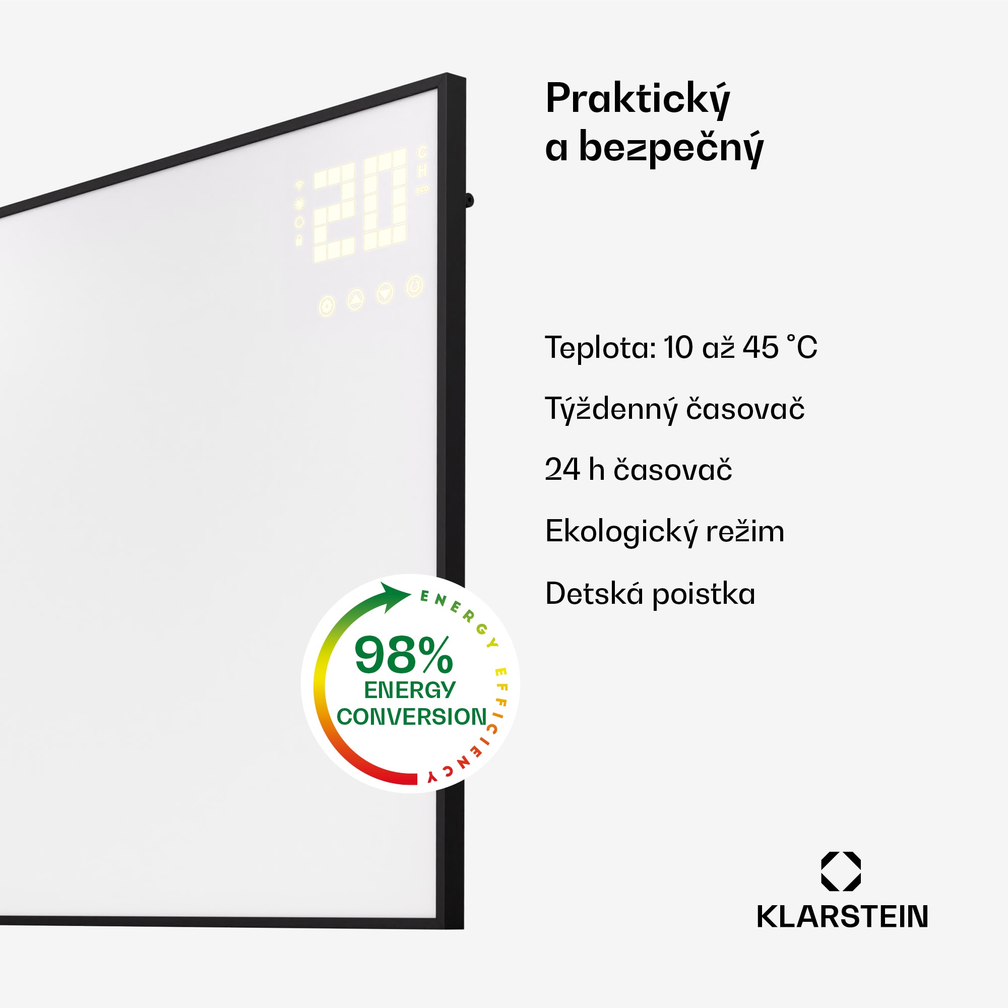 Klarstein Wonderwall Smart Bornholm, Infražiarič, 100 x 60 cm, 600 W, aplikácia – Obrázok 4