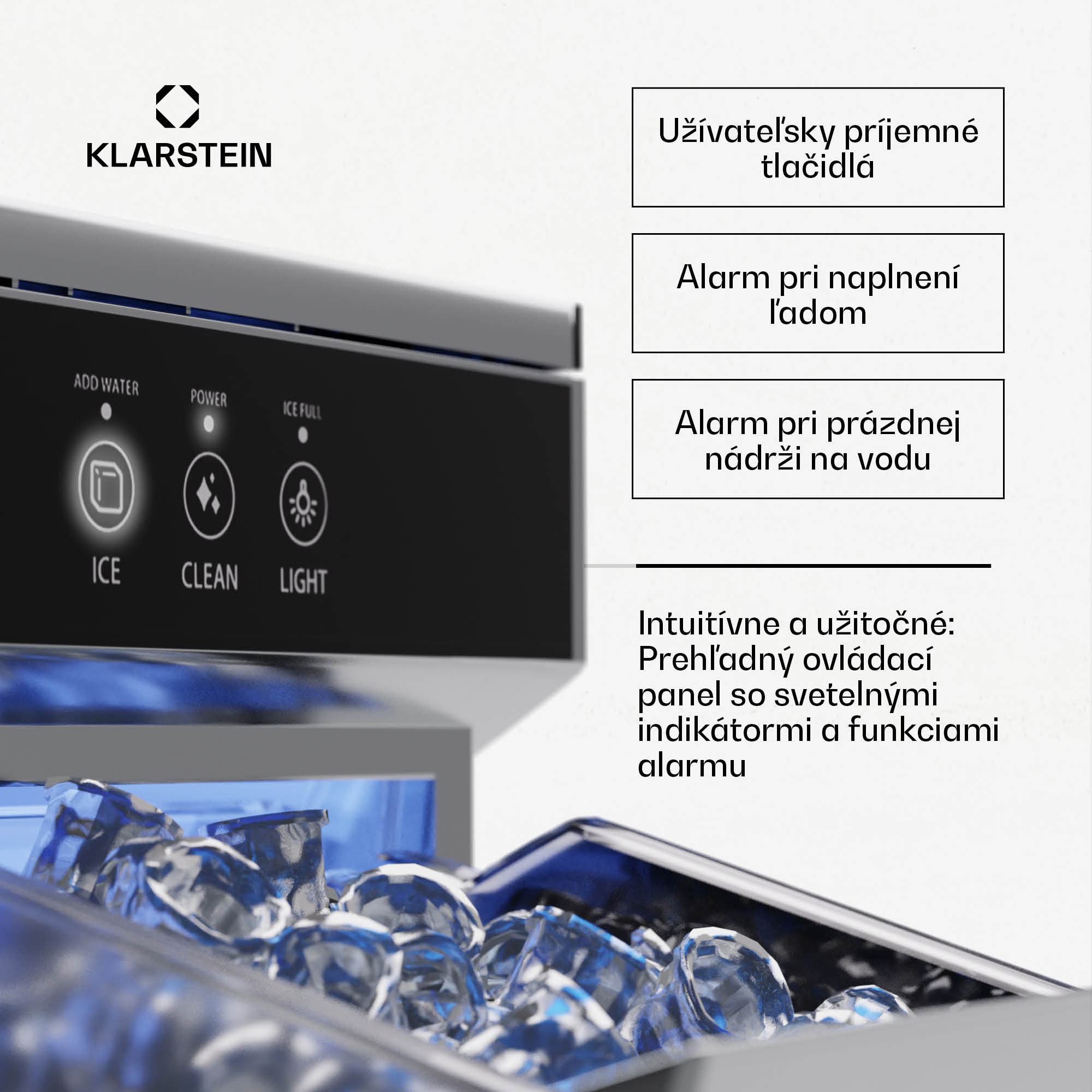 Klarstein Ice Galet, výrobník ľadových nugetiek, 20 kg/24 h, Auto-Clean, 2,2-litrová nádrž na vodu – Obrázok 3