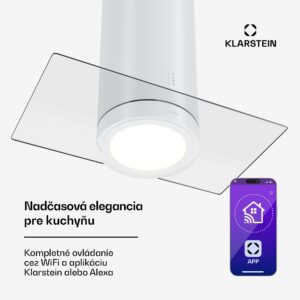 Klarstein Beretta Premium Smart, ostrovčekový digestor, 544 m³/h, aplikácia, odsávanie/recirkulácia vzduchu, LED, filter s aktívnym uhlím