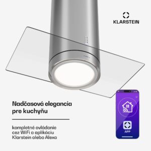 Klarstein Beretta Premium Smart, ostrovčekový digestor, 544 m³/h, aplikácia, odsávanie/recirkulácia vzduchu, LED, filter s aktívnym uhlím