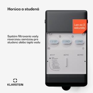 Klarstein AquaFina 6L, čistička vody, 5-stupňová filtrácia, objem 6 l, HD dotykový displej, 6 teplôt vody, čierna