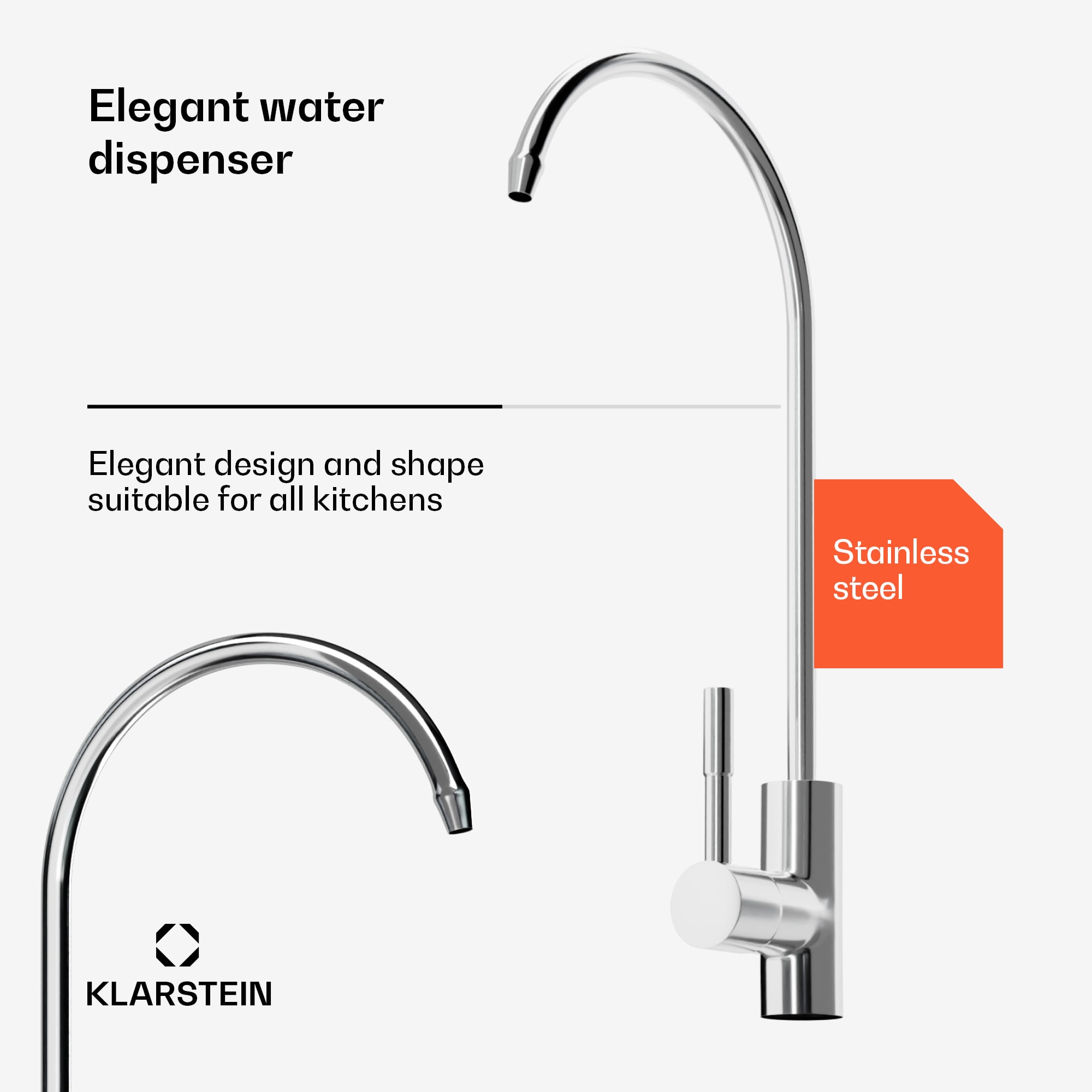 Klarstein PureLine vodovodný kohútik / náhradný / príslušenstvo, chrómovaný, s jedným otvorom – Obrázok 2