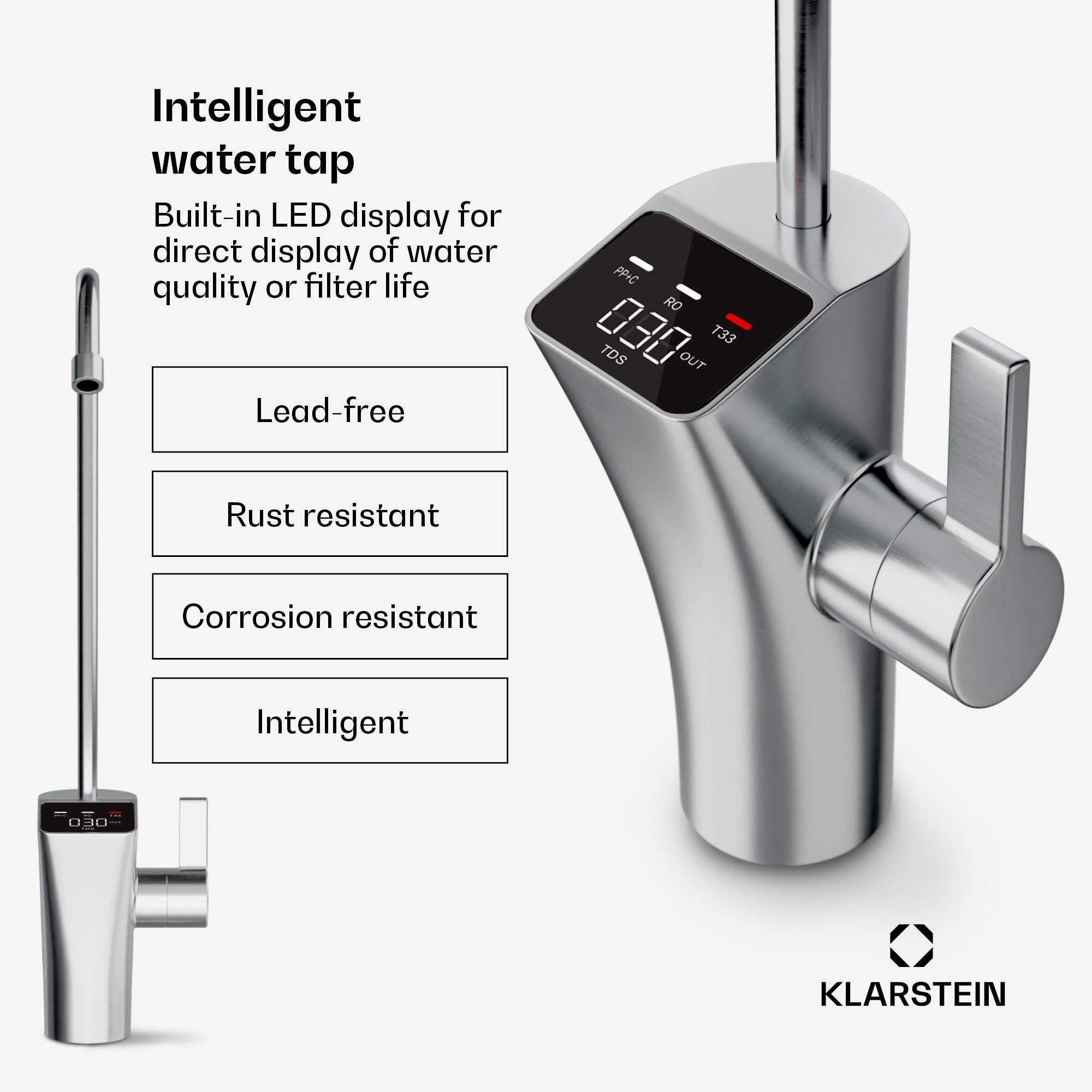 Klarstein PureFina vodovodný kohútik / náhradný / príslušenstvo, chrómovaný, s jedným otvorom