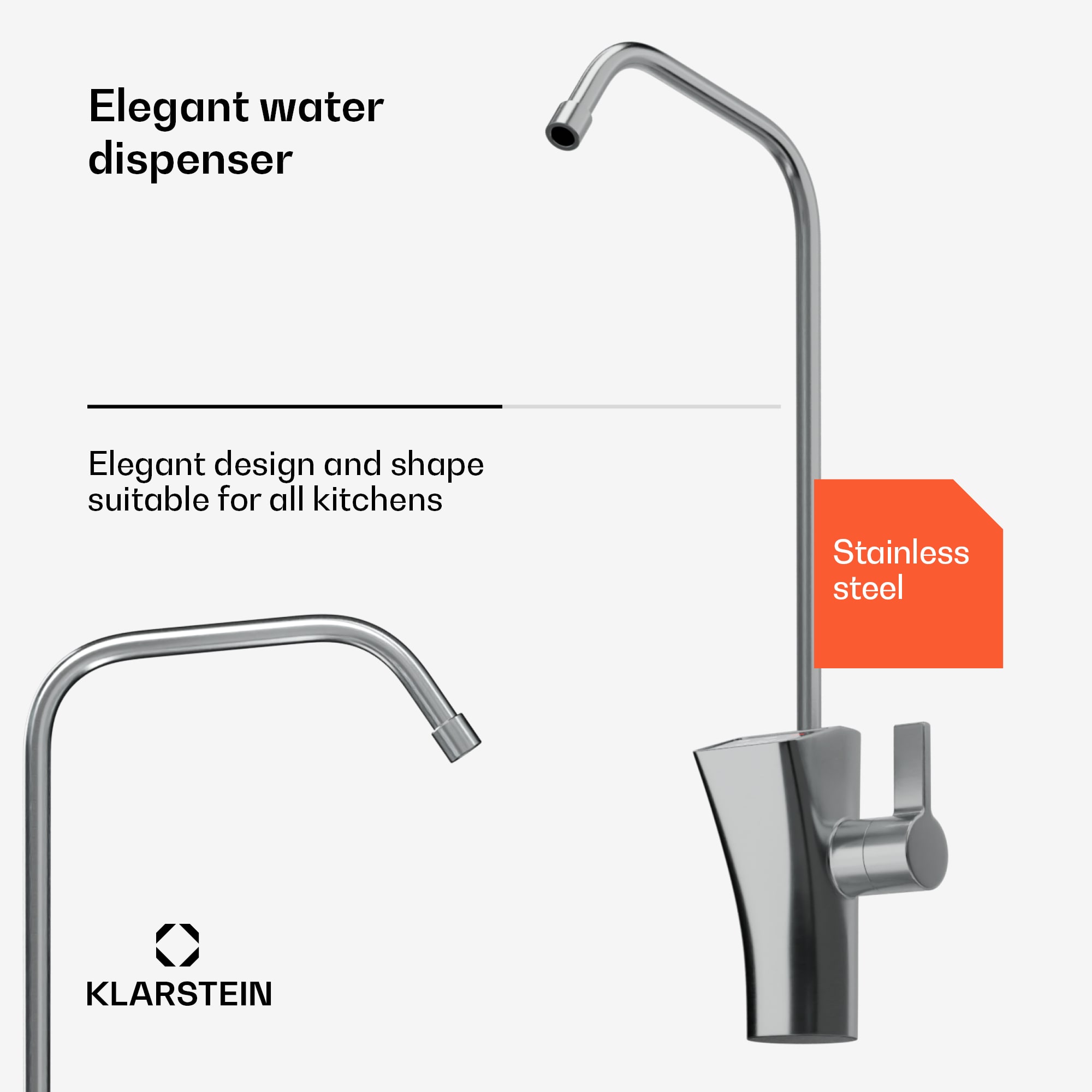 Klarstein PureFina vodovodný kohútik / náhradný / príslušenstvo, chrómovaný, s jedným otvorom – Obrázok 2