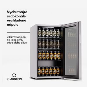 Klarstein Beersafe 74 Slim, chladnička, 74 litrov, 3 police, panoramatické sklenené dvere