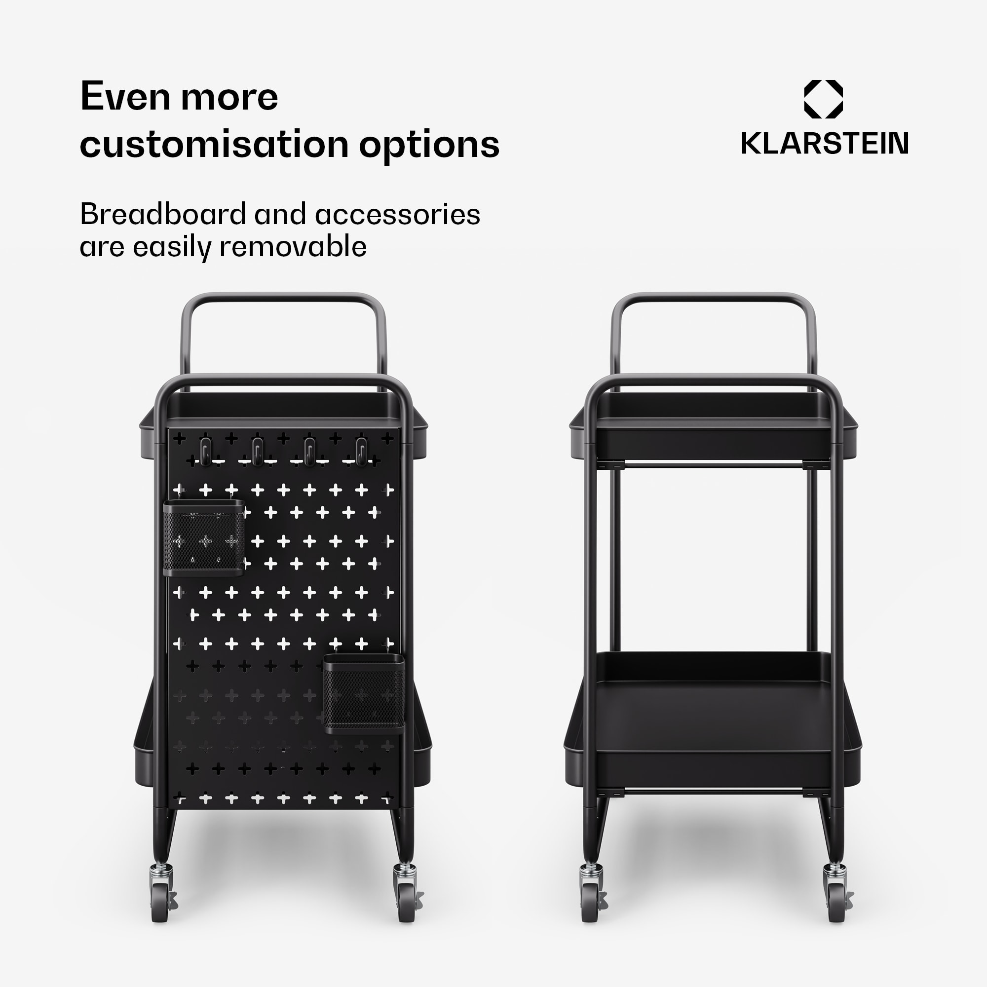 Klarstein Chibi, servírovací vozík, 2 police, kovový, koše, háčiky, mobilný – Obrázok 3