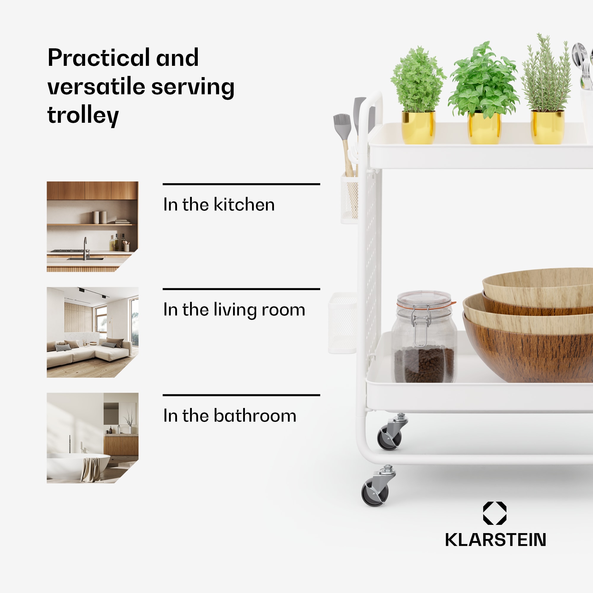 Klarstein Chibi , servírovací vozík, 2 police, kovový, koše, háčiky, mobilný